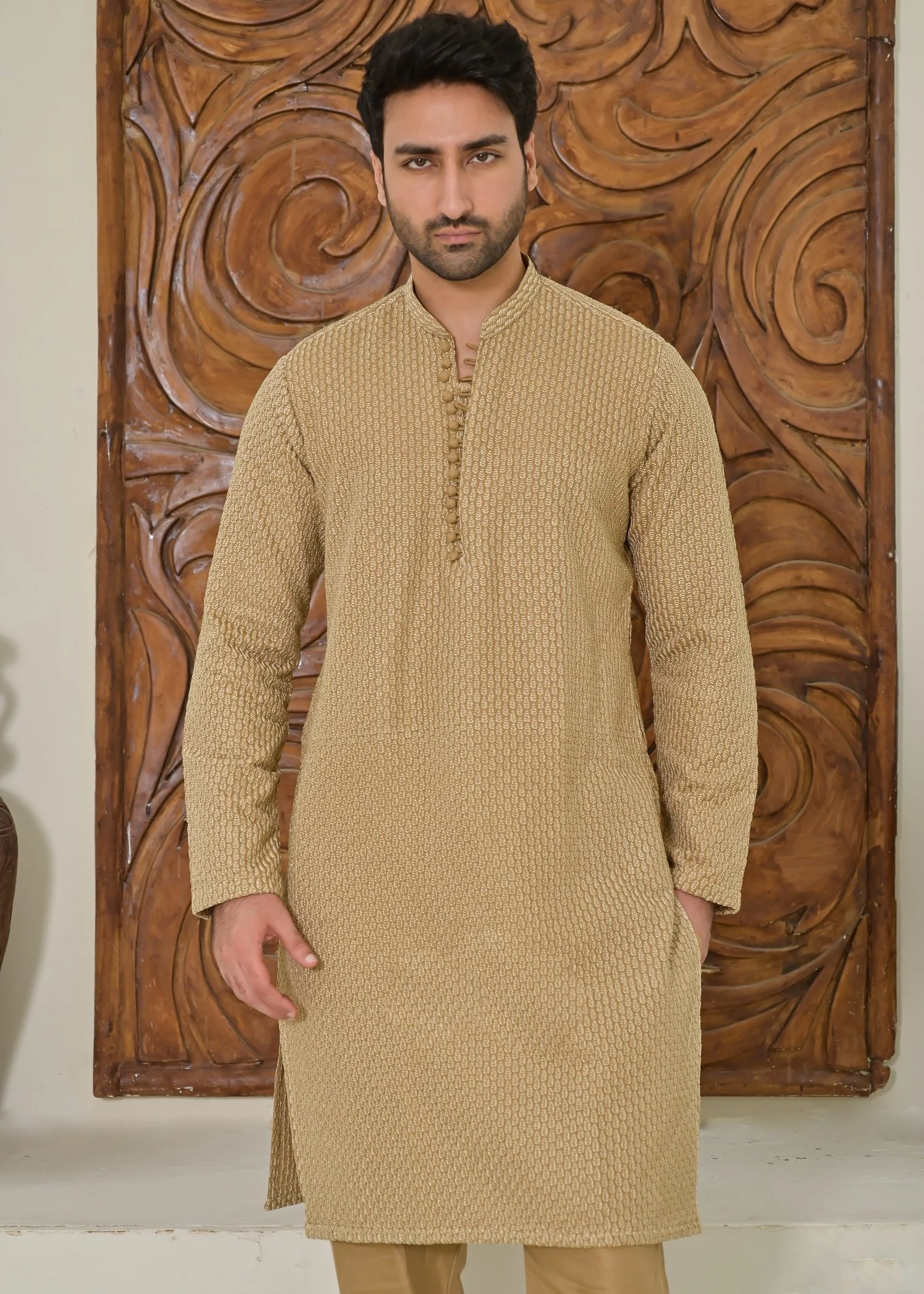 raw silk Kurta Set in Beige