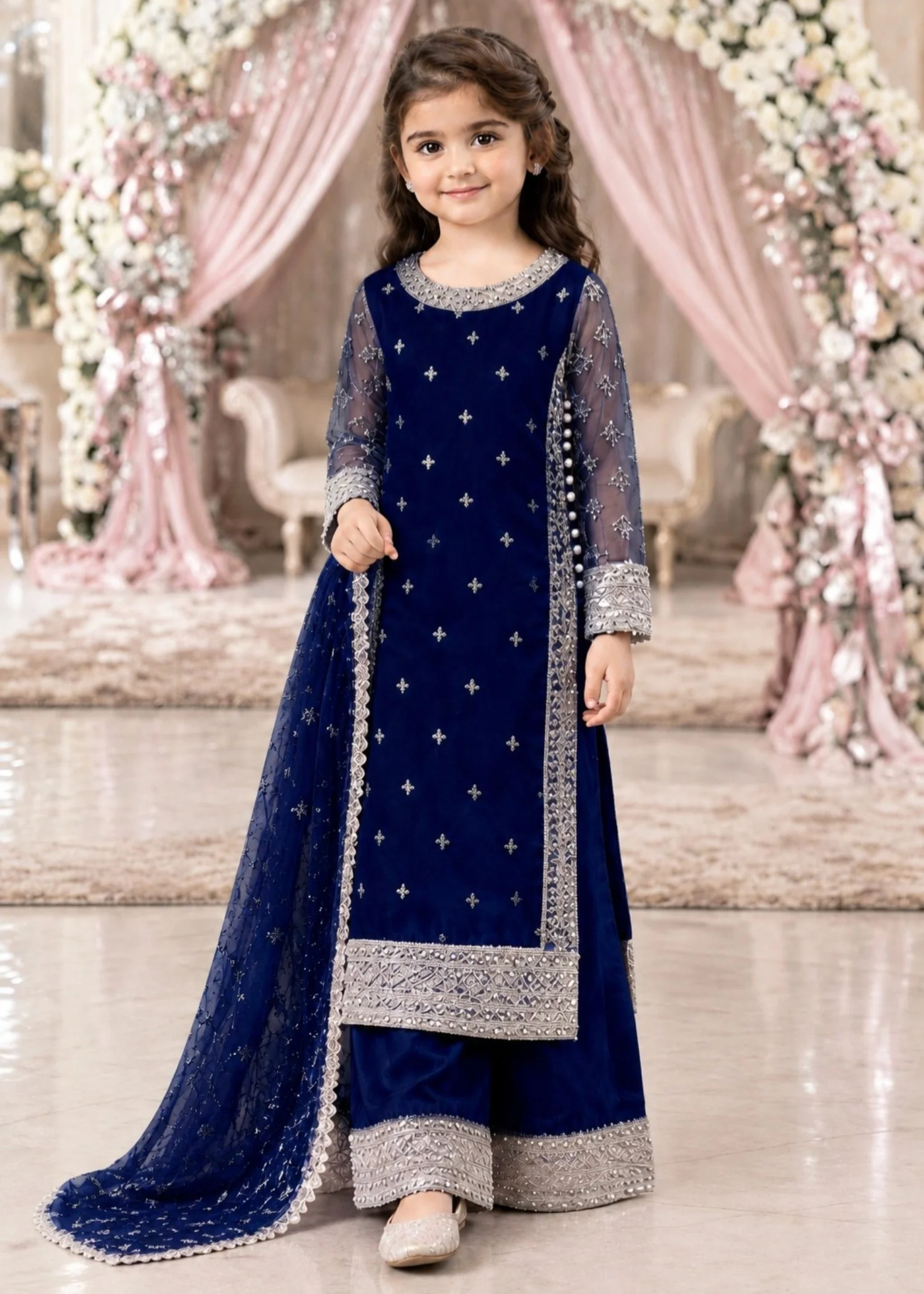 chiffon Kurta Set in Royal blue