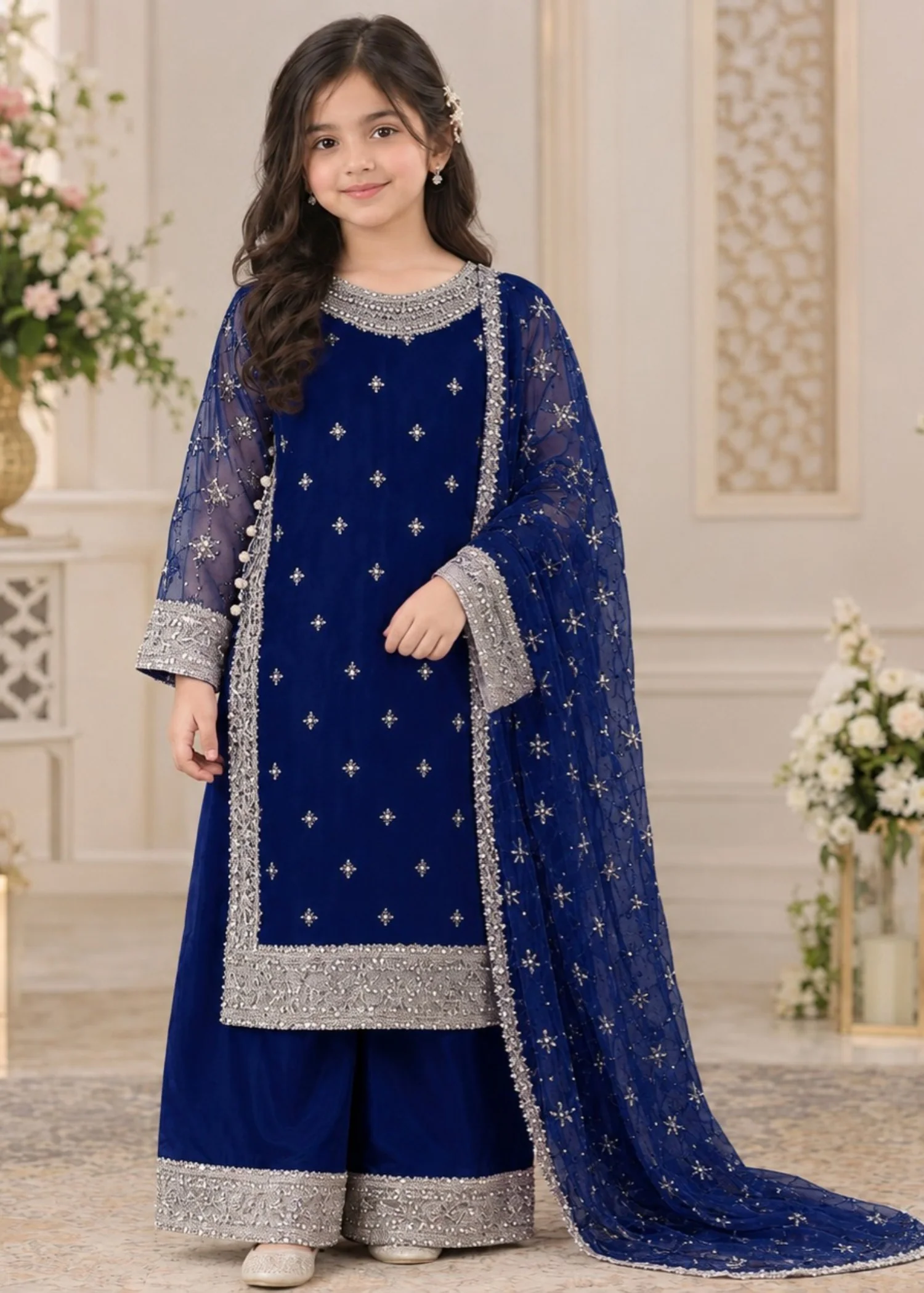 chiffon Kurta Set in Royal blue - view 3