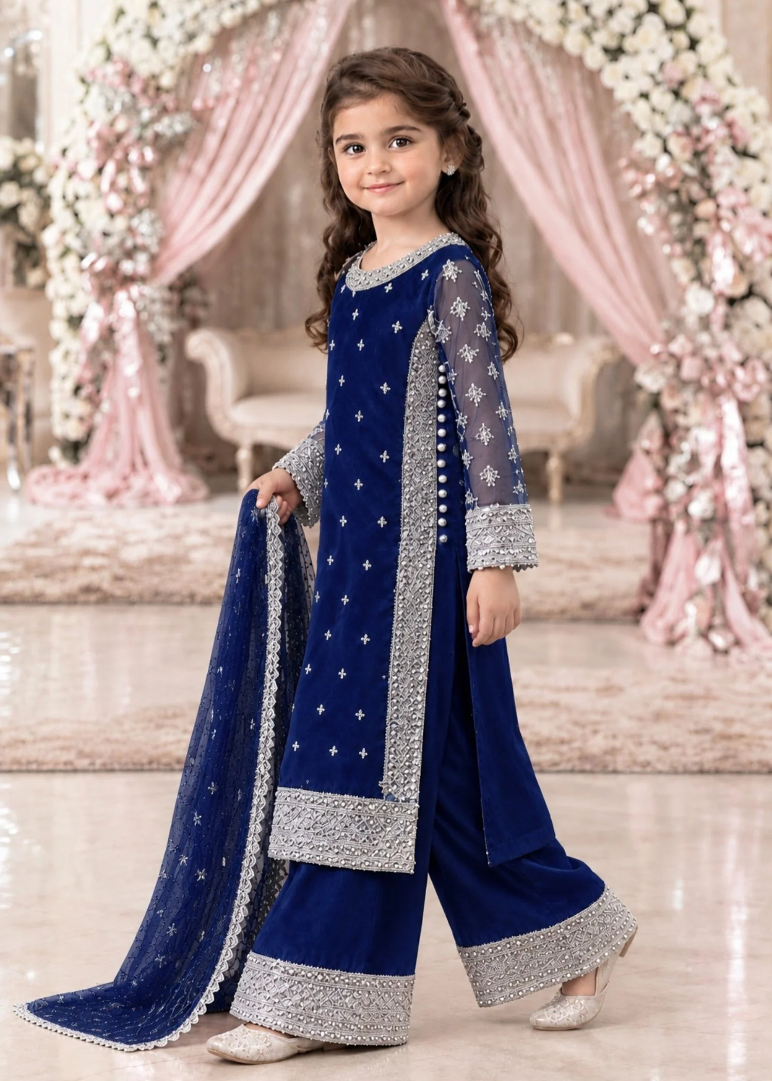 chiffon Kurta Set in Royal blue - view 4