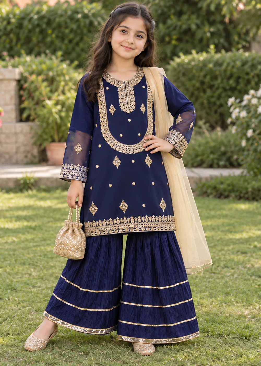 organza Gharara in Dark blue - view 3