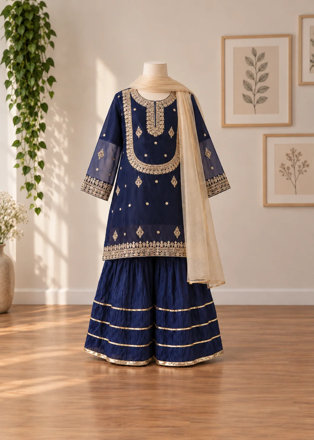 organza Gharara in Dark blue - view 4