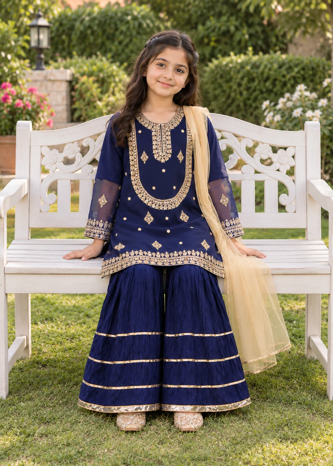 organza Gharara in Dark blue - view 2