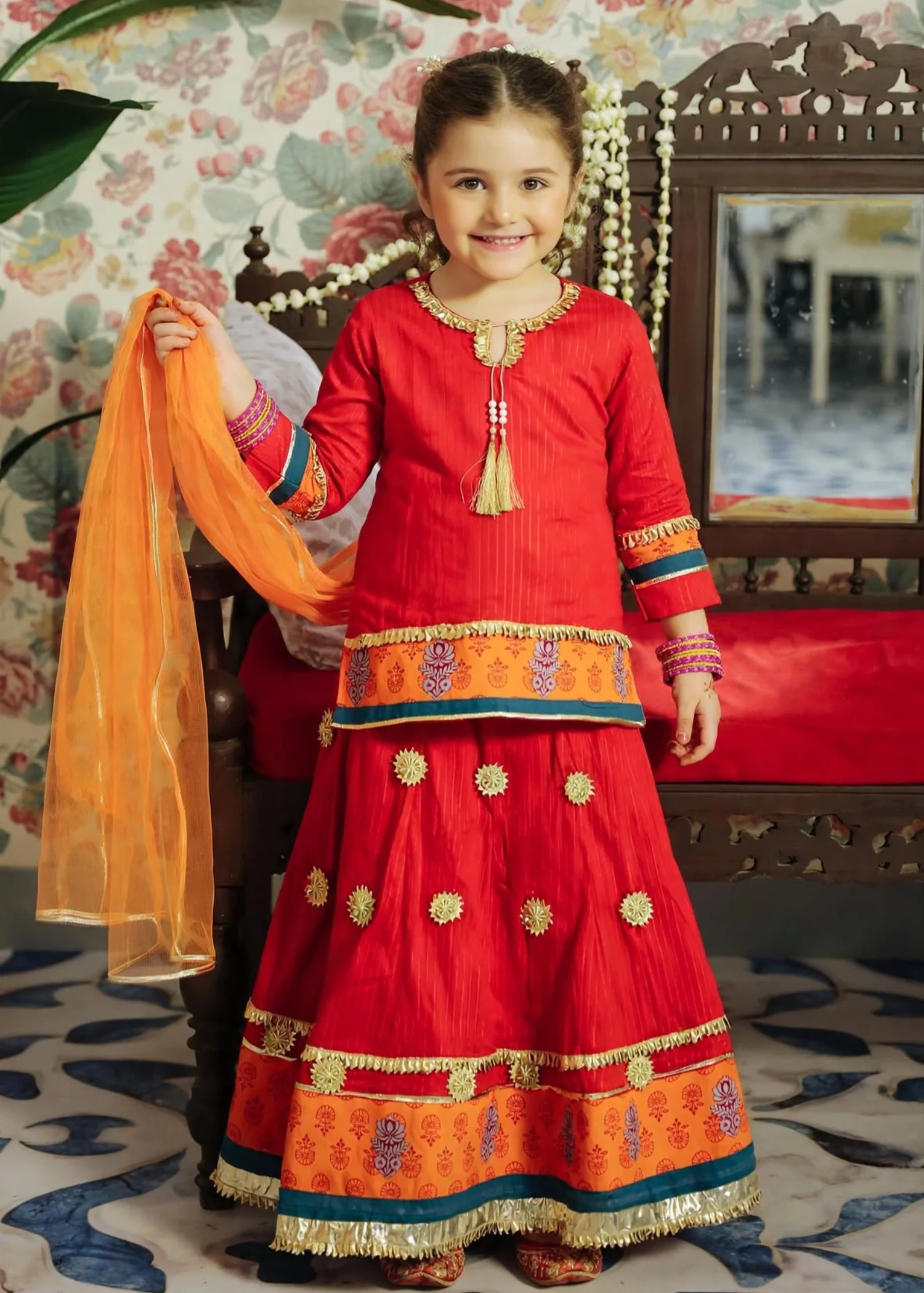 jacquard Lehenga in Hot pink - view 2