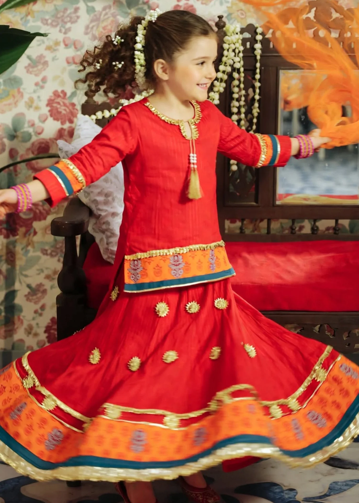 jacquard Lehenga in Hot pink - view 3