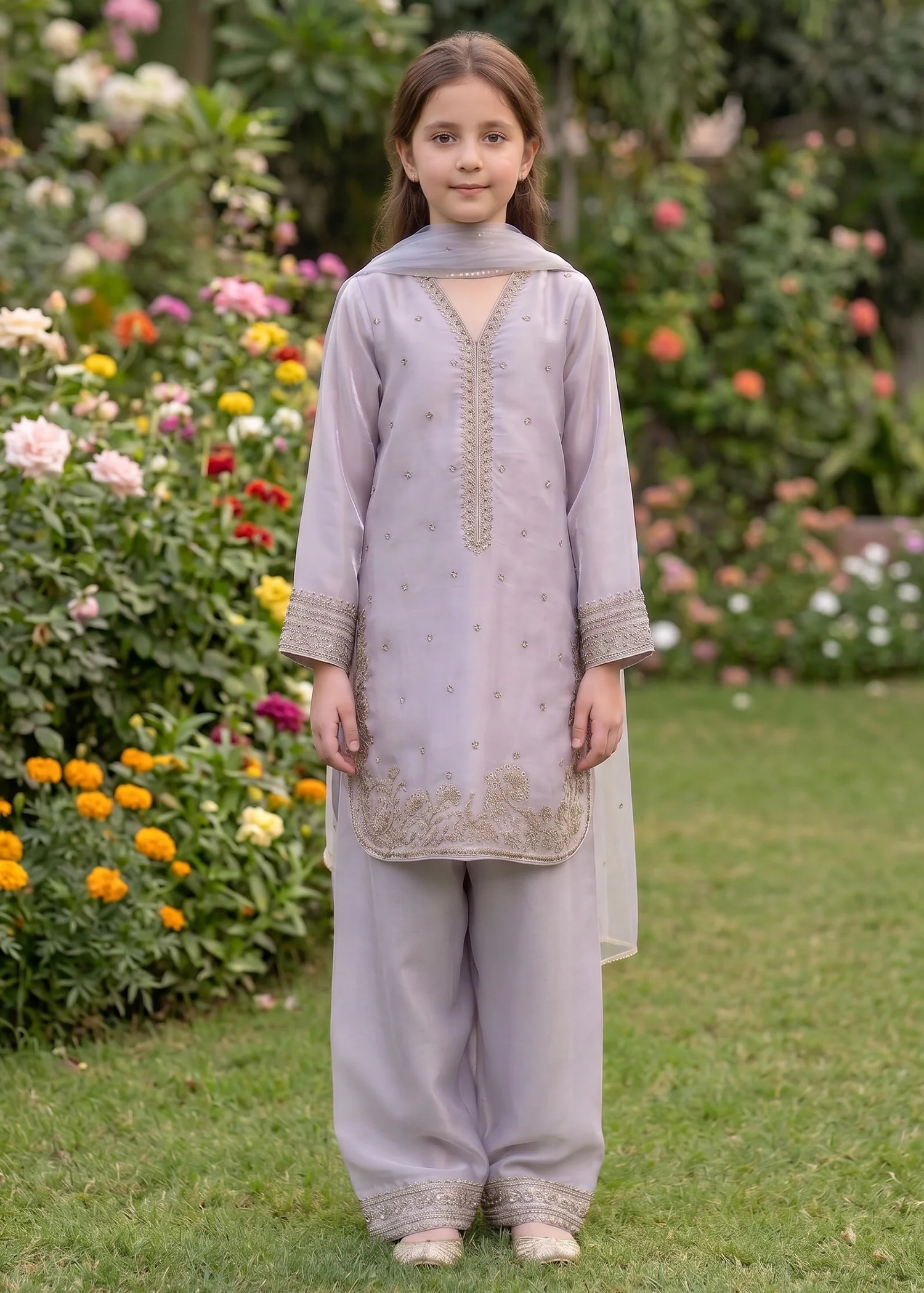 silk Kurta Set in Grey