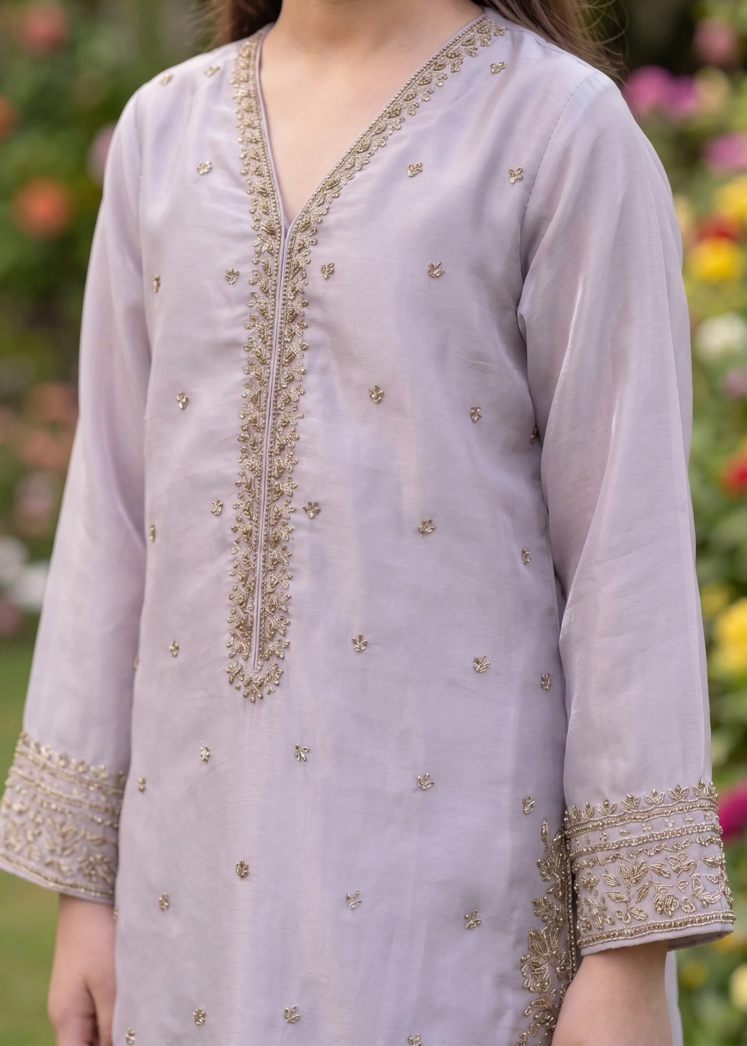 silk Kurta Set in Grey - view 3