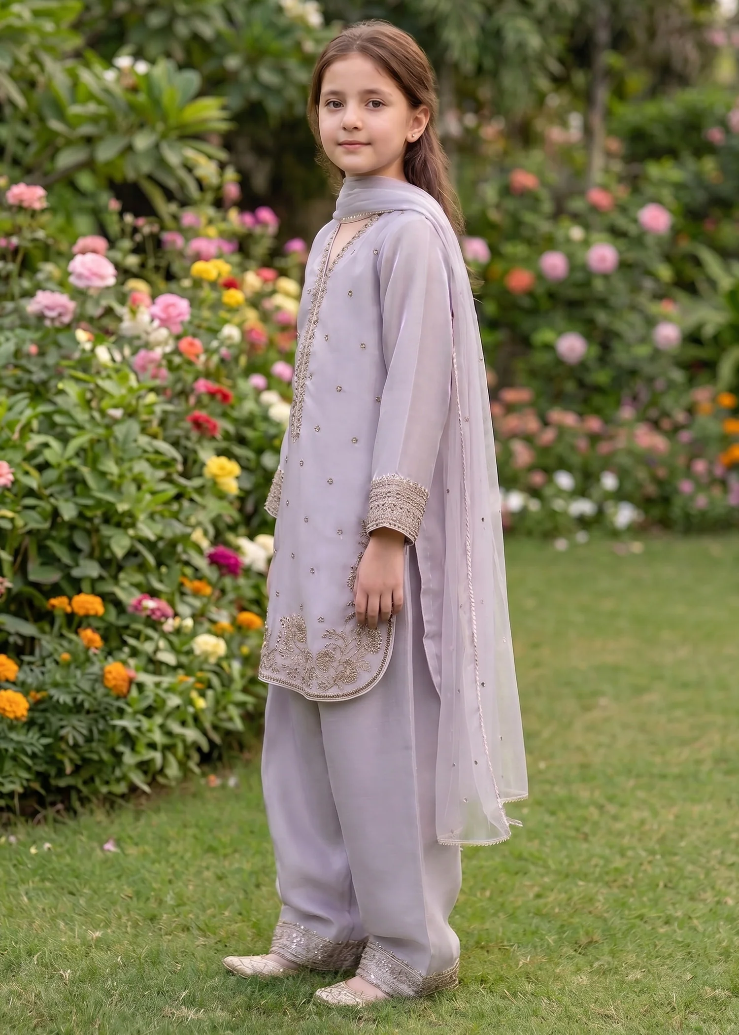 silk Kurta Set in Grey - view 2