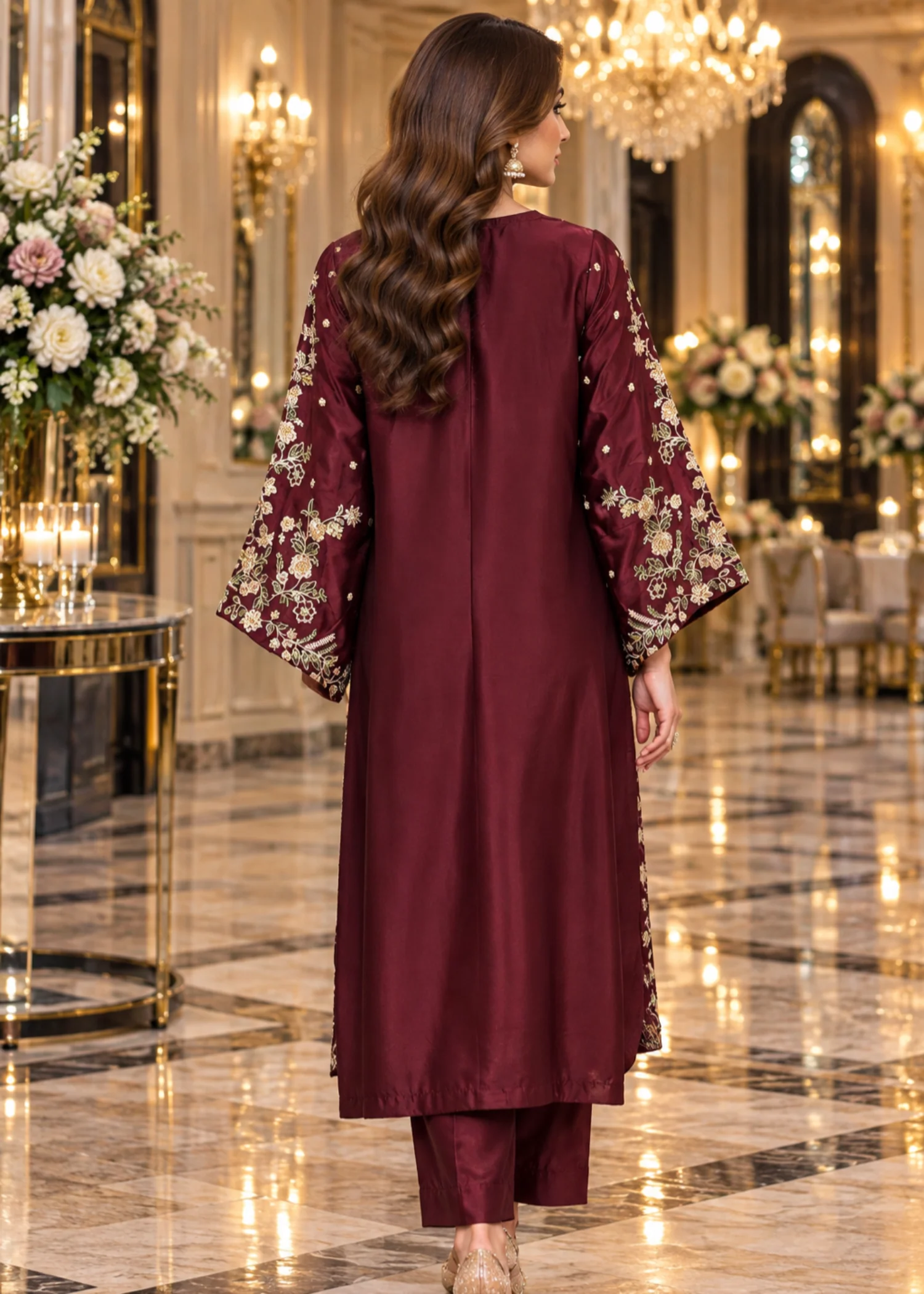 silk charmeuse Kaftan in Maroon - view 2