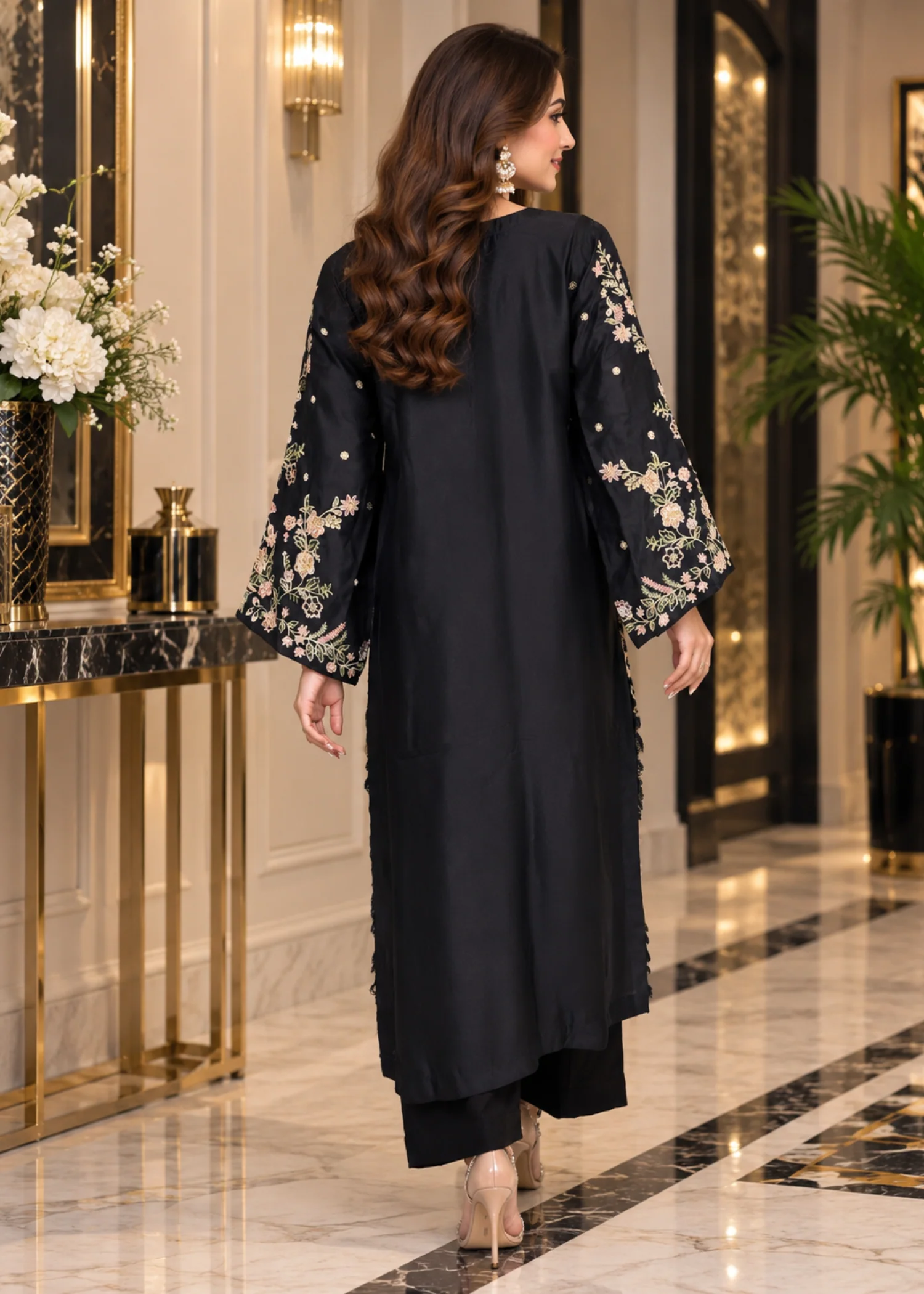 silk charmeuse Kaftan in Black - view 2
