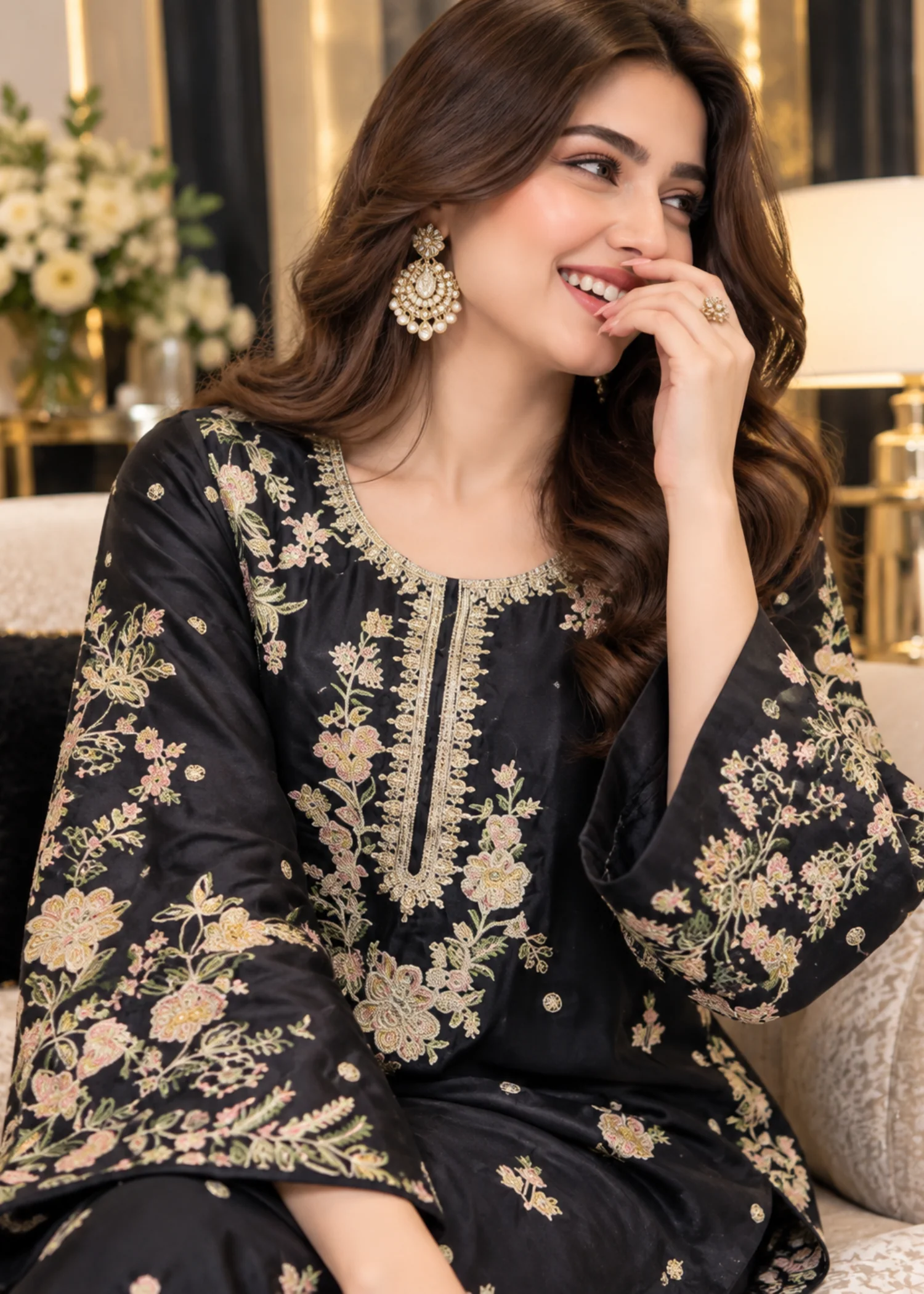 silk charmeuse Kaftan in Black - view 3