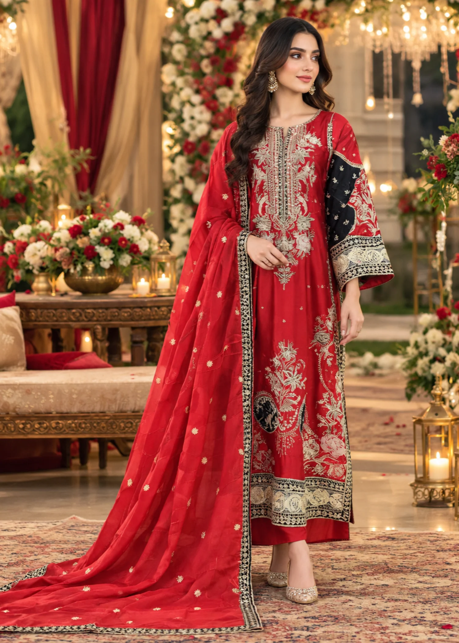 silk charmeuse Kaftan in Red - view 3