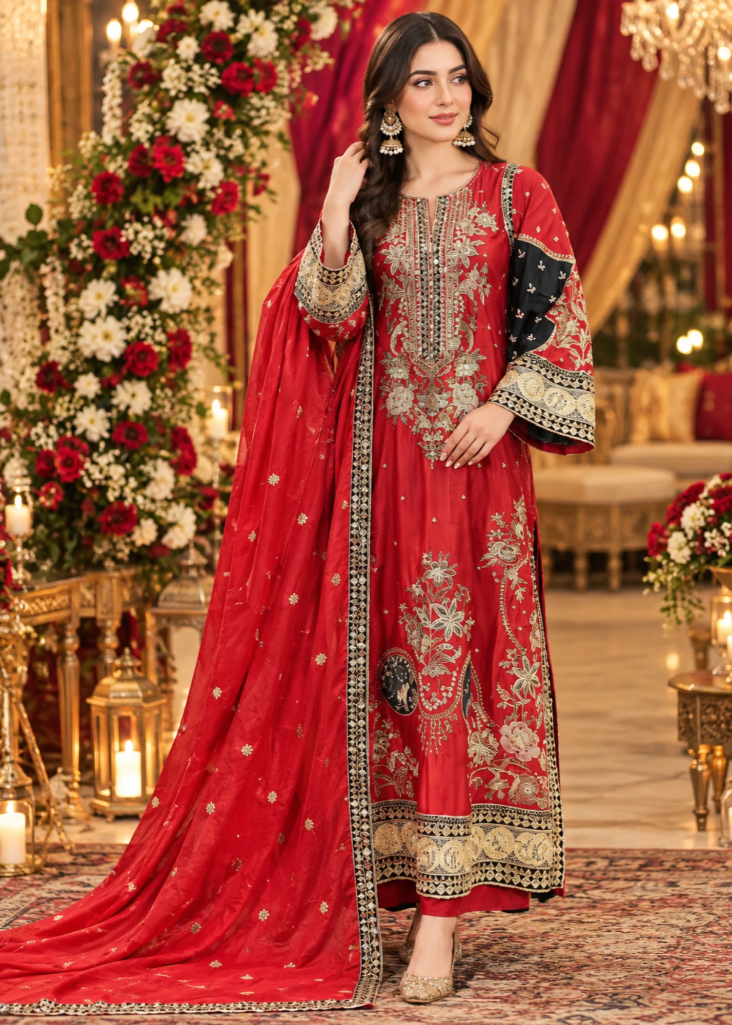 silk charmeuse Kaftan in Red