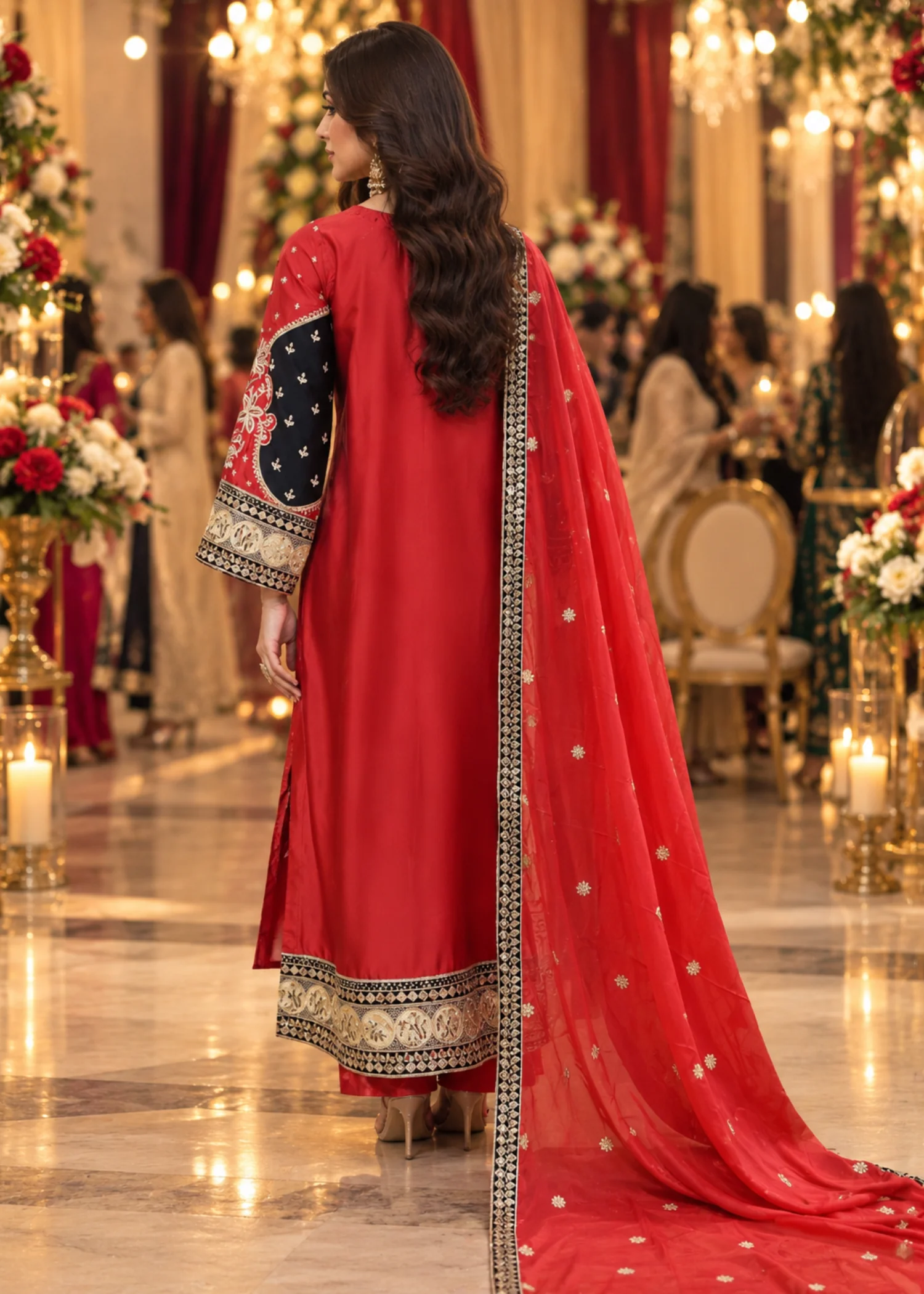 silk charmeuse Kaftan in Red - view 2