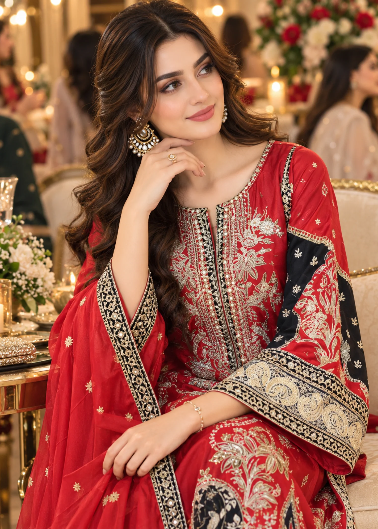 silk charmeuse Kaftan in Red - view 4