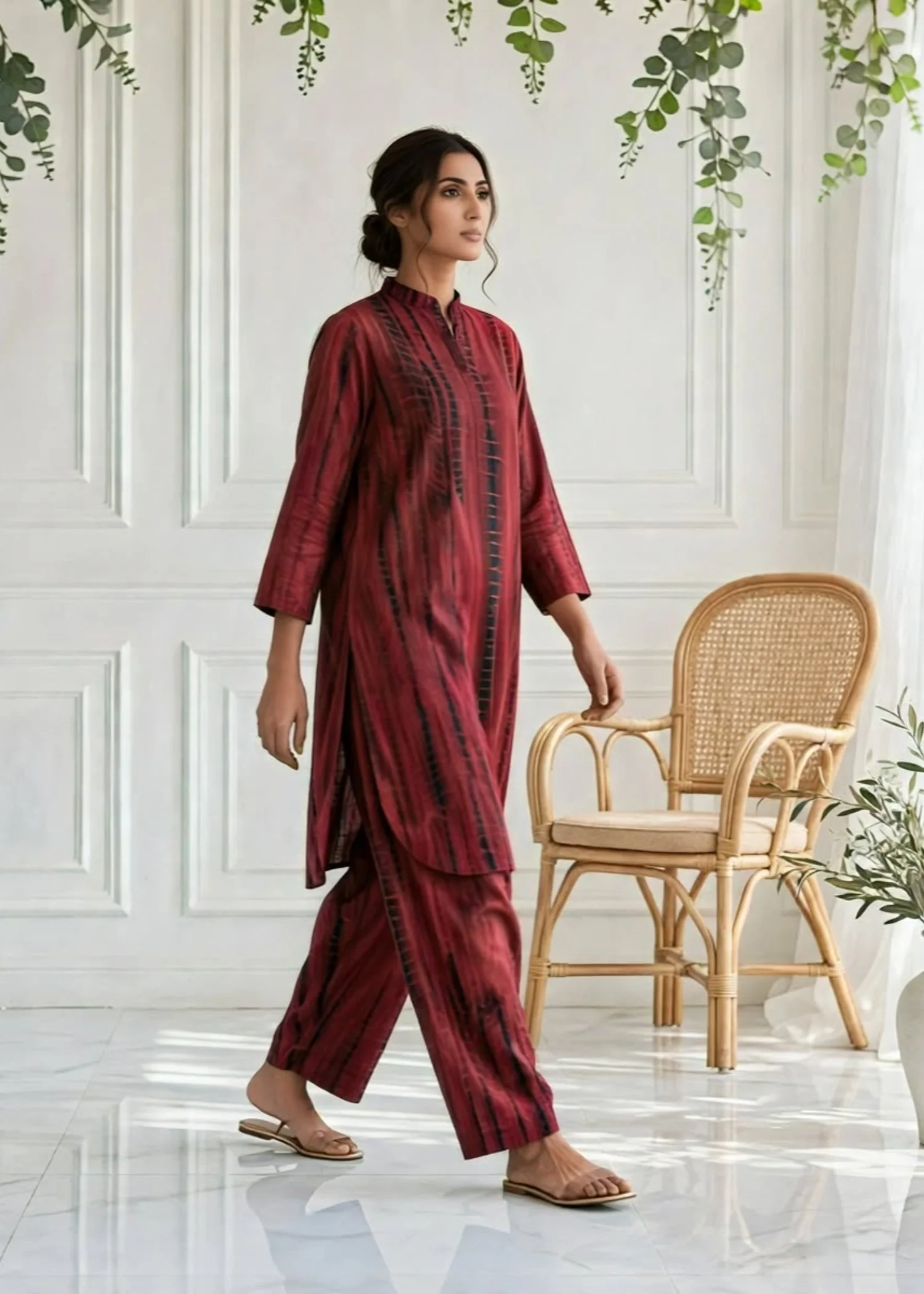 linen Co Ord Sets in Maroon - view 3