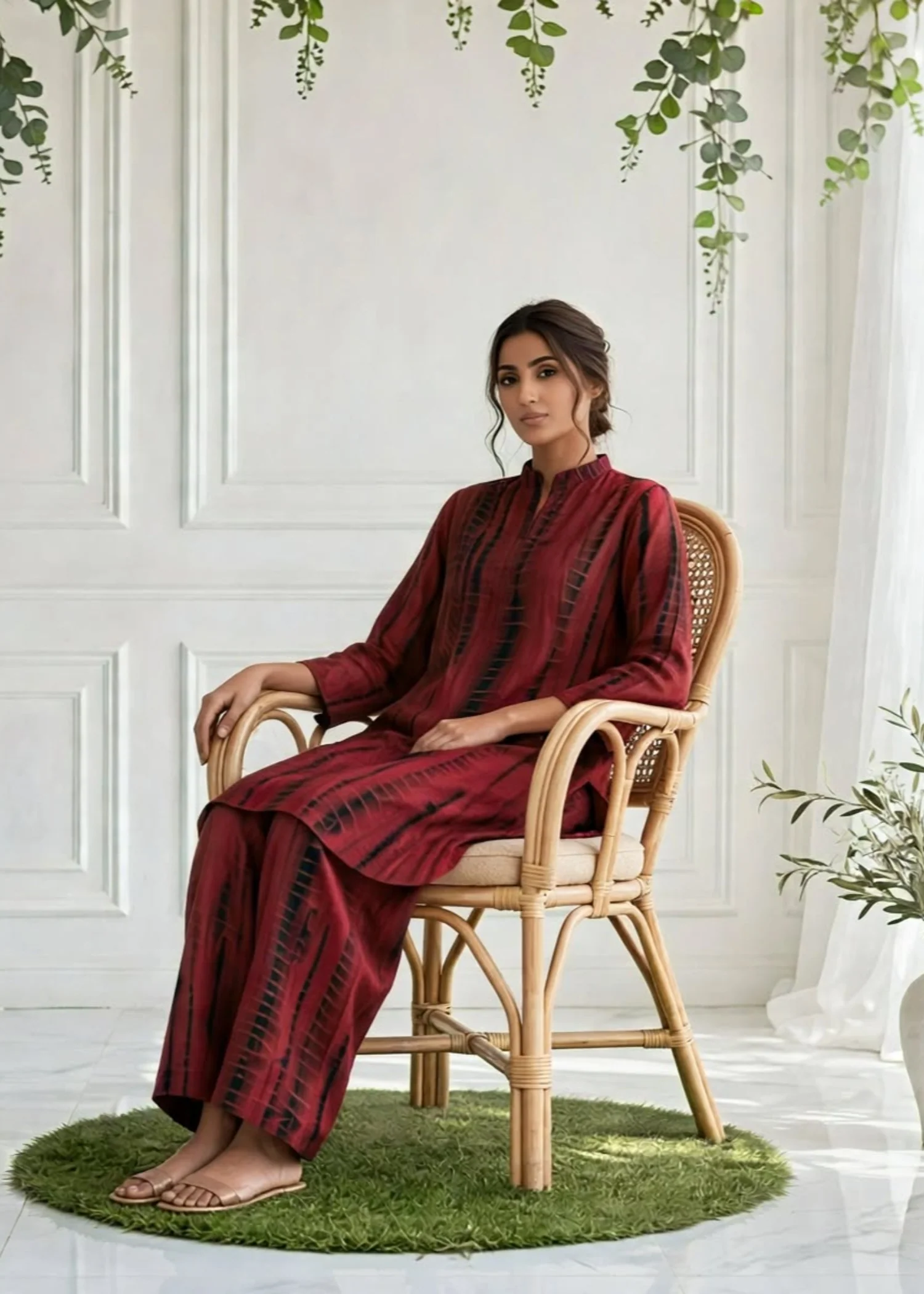linen Co Ord Sets in Maroon - view 2