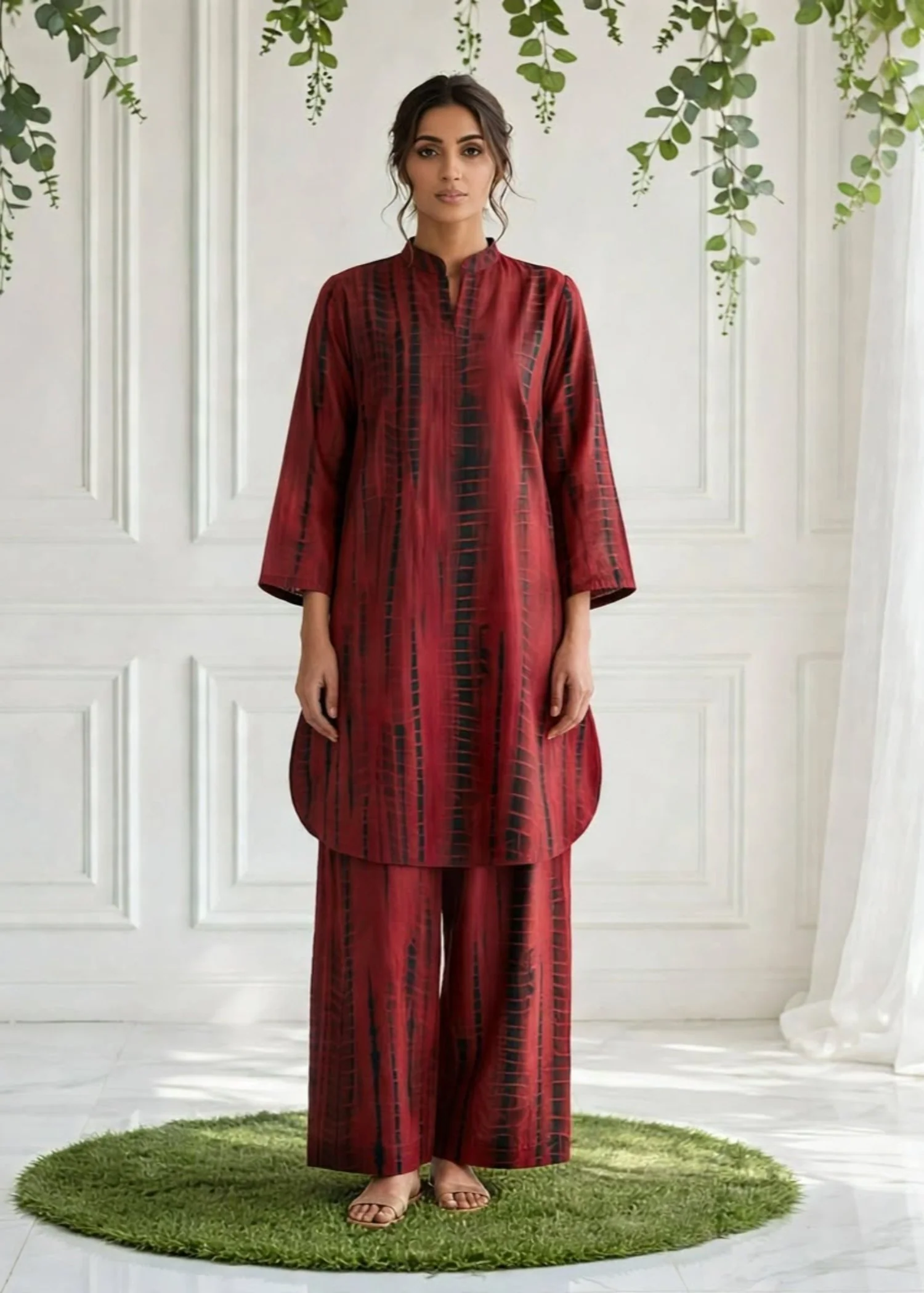 linen Co Ord Sets in Maroon