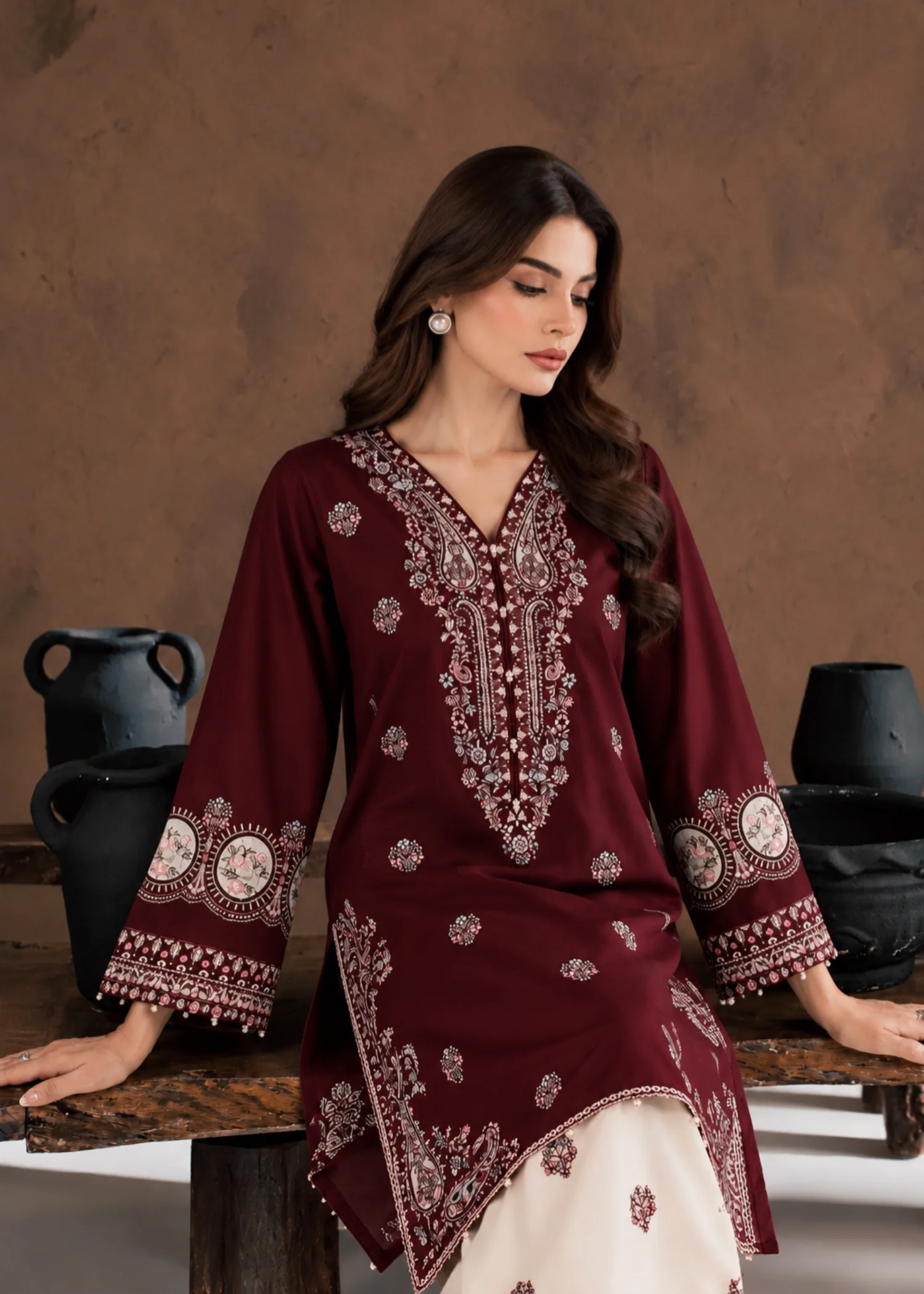 linen Kurta Set in Burgundy - view 4