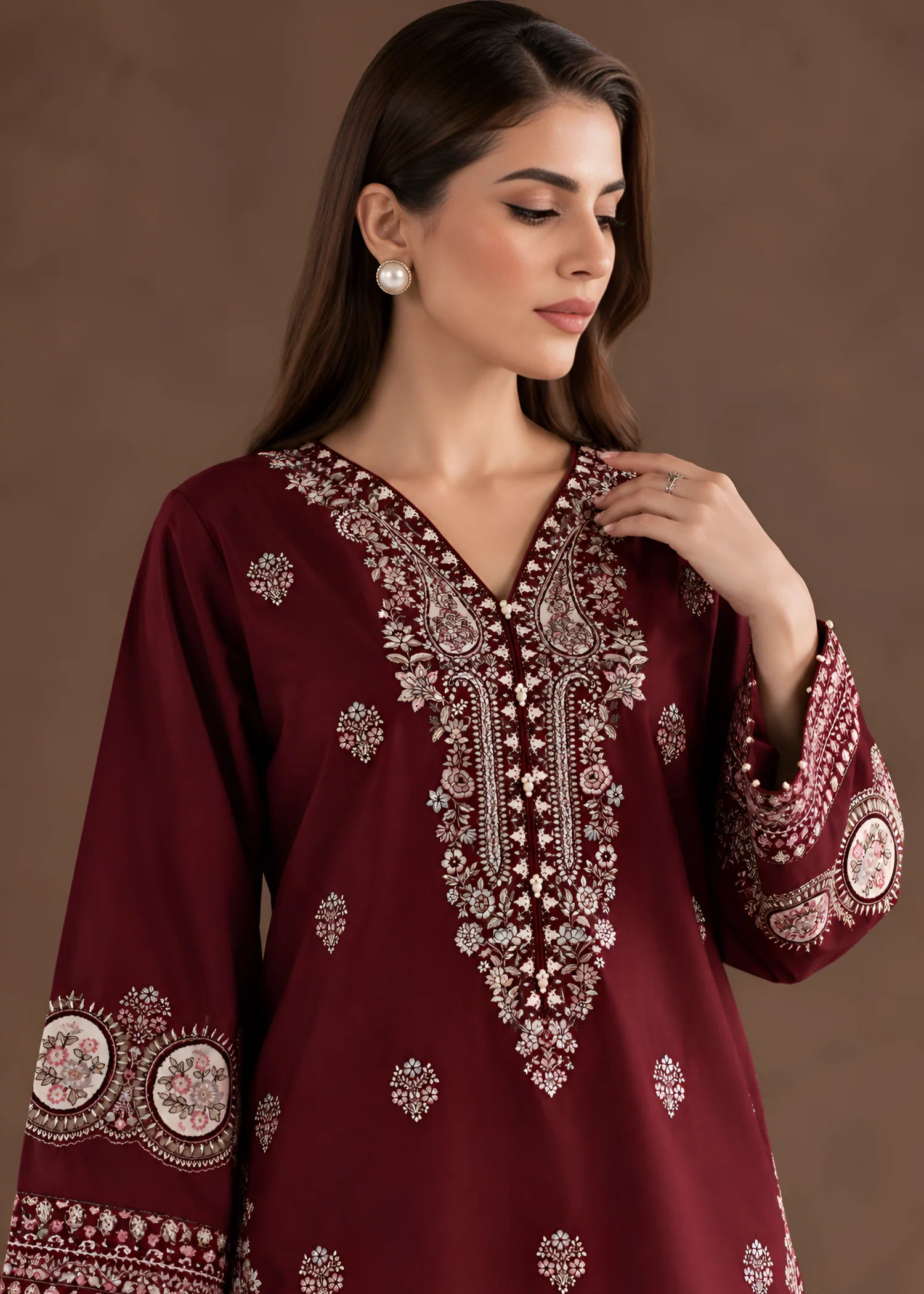 linen Kurta Set in Burgundy - view 3