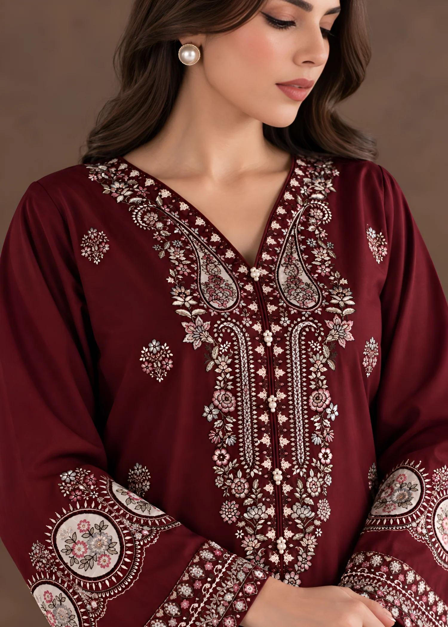 linen Kurta Set in Burgundy - view 2