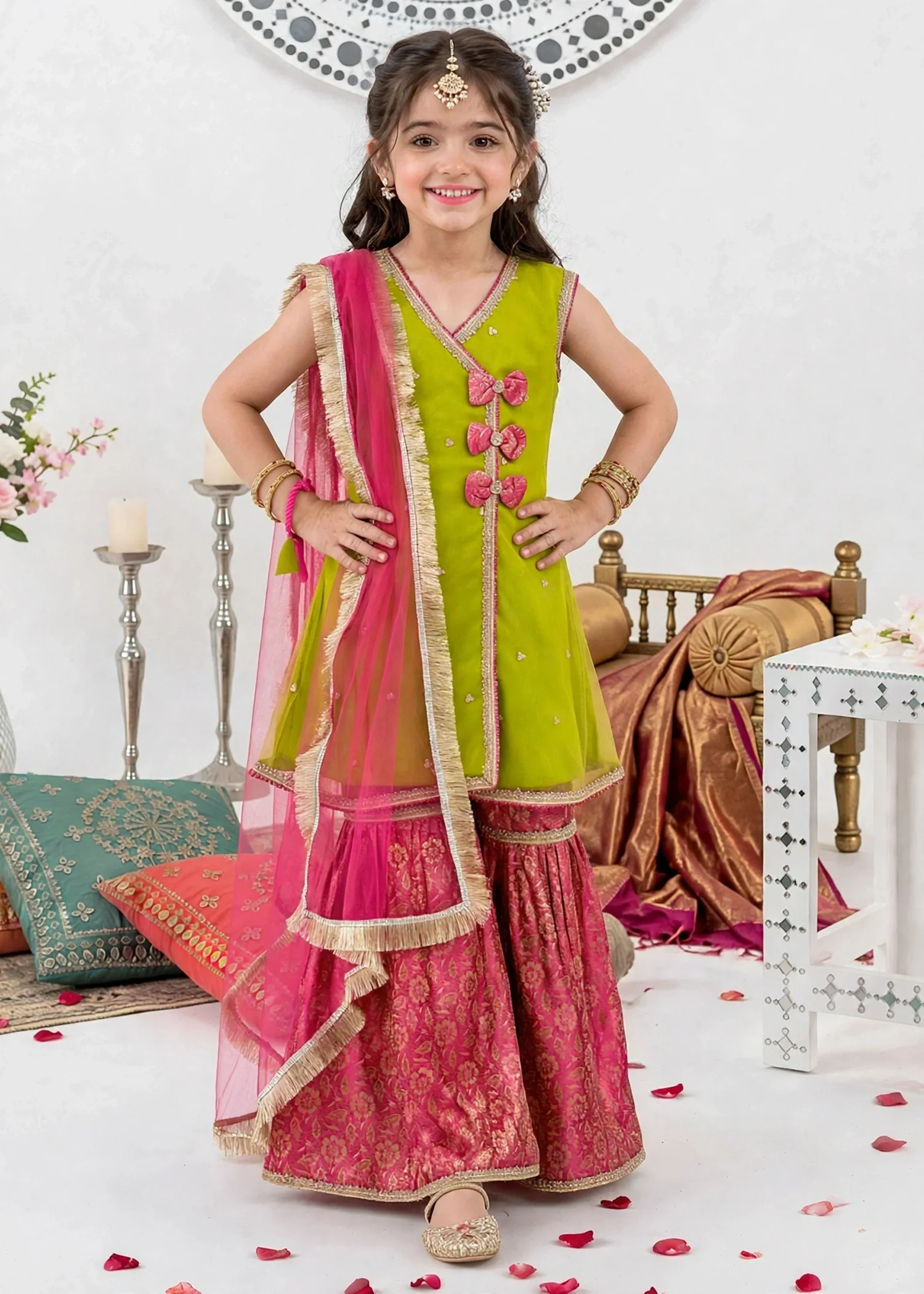 net Gharara in Yellow green - view 3