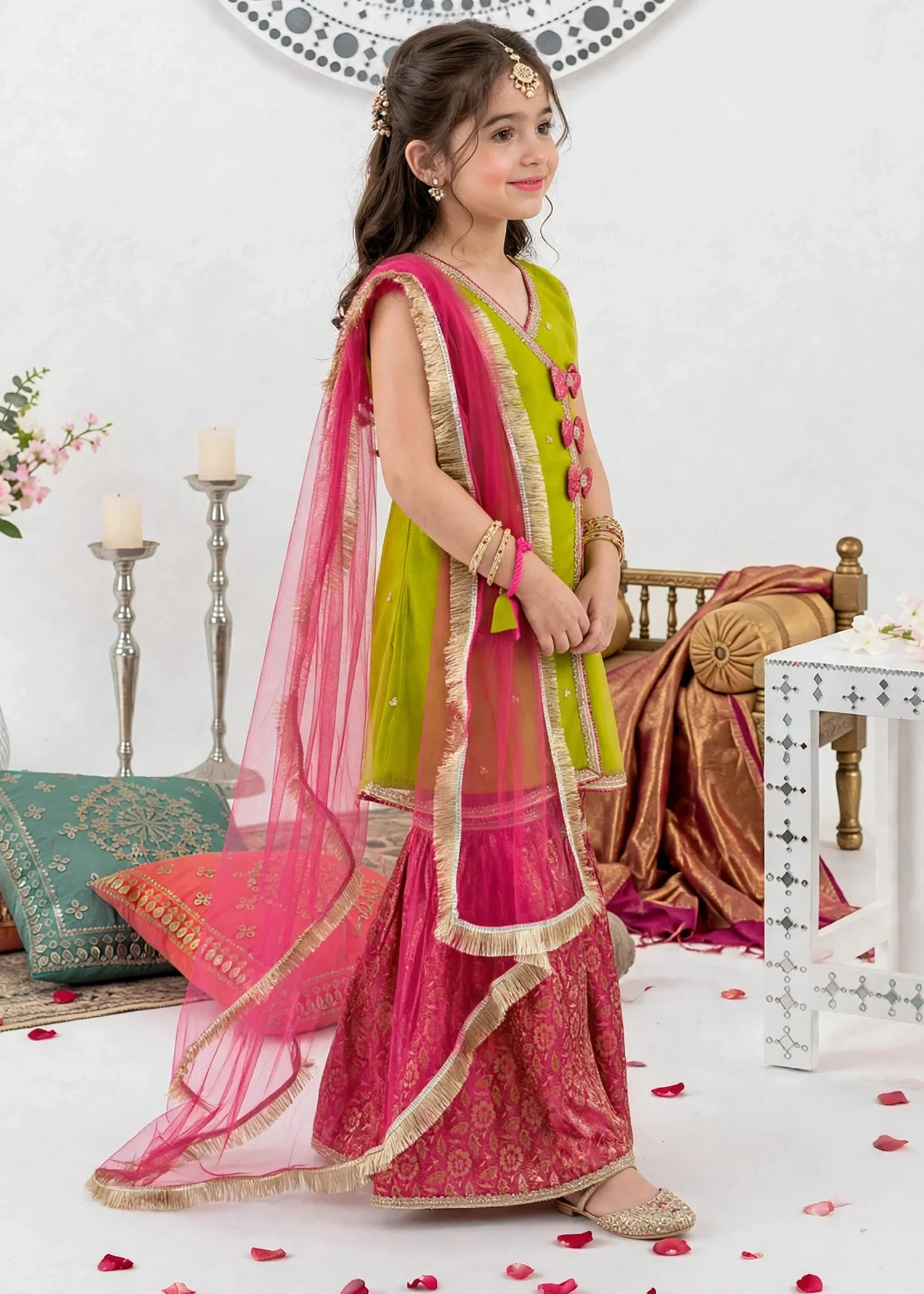 net Gharara in Yellow green - view 6
