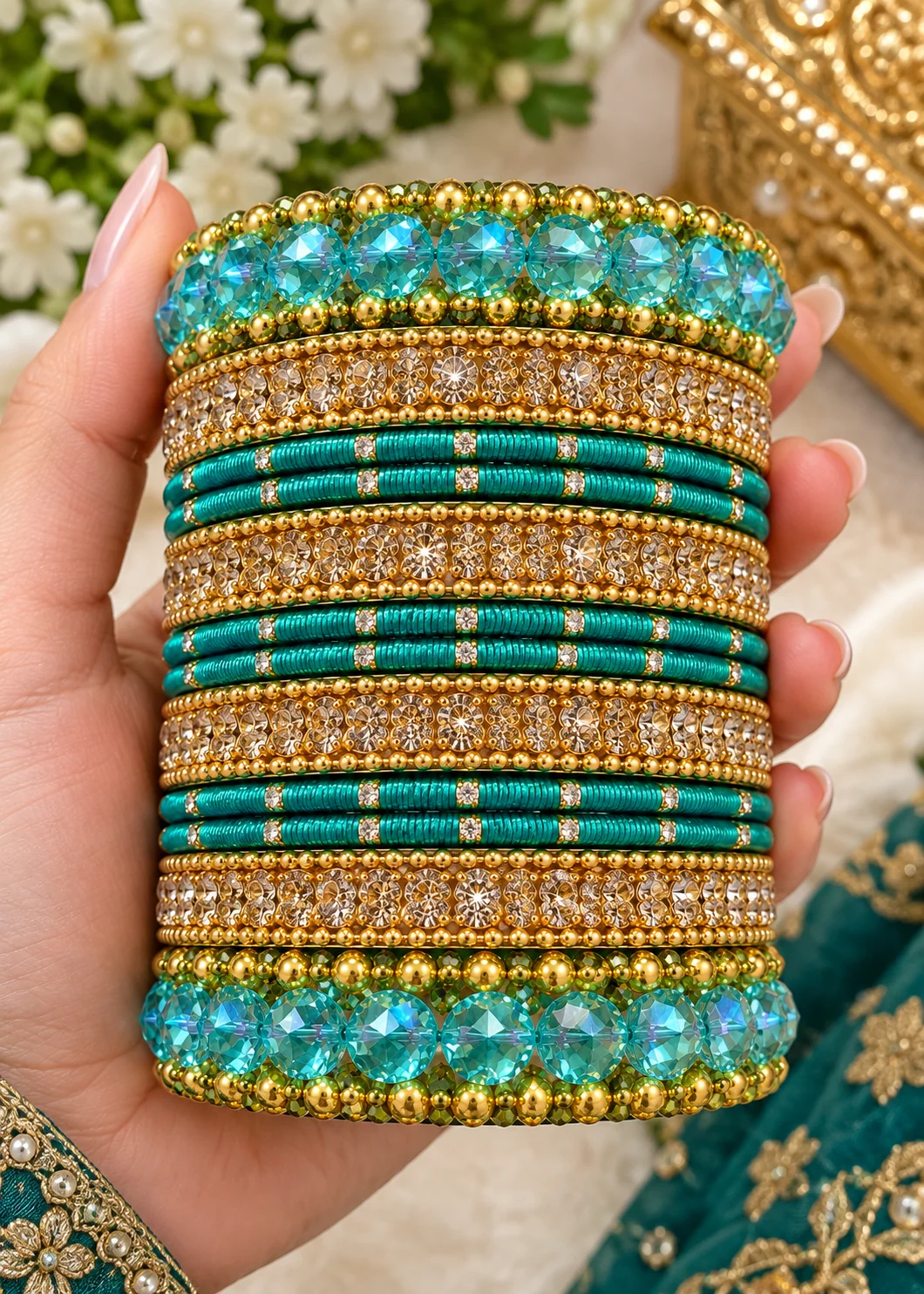 Bangles in Emerald green, golden orange Color by - Trendy Women Bangles ZOL2027 - view 2