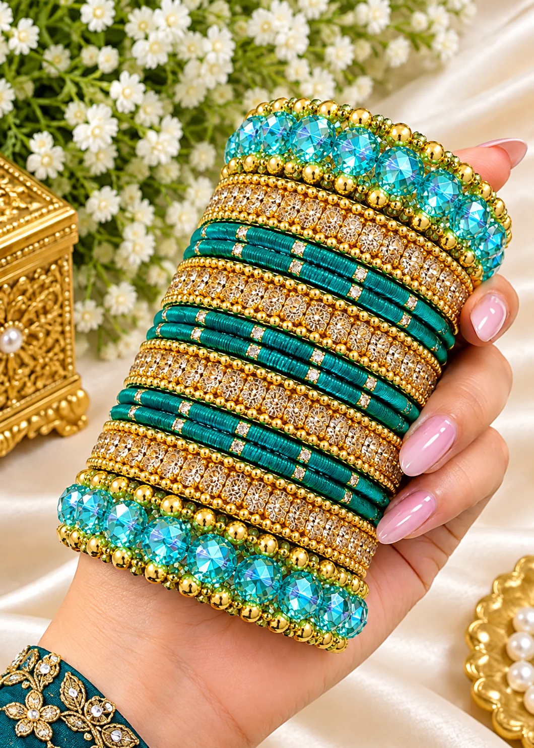 Bangles in Emerald green, golden orange Color by - Trendy Women Bangles ZOL2027 - view 3
