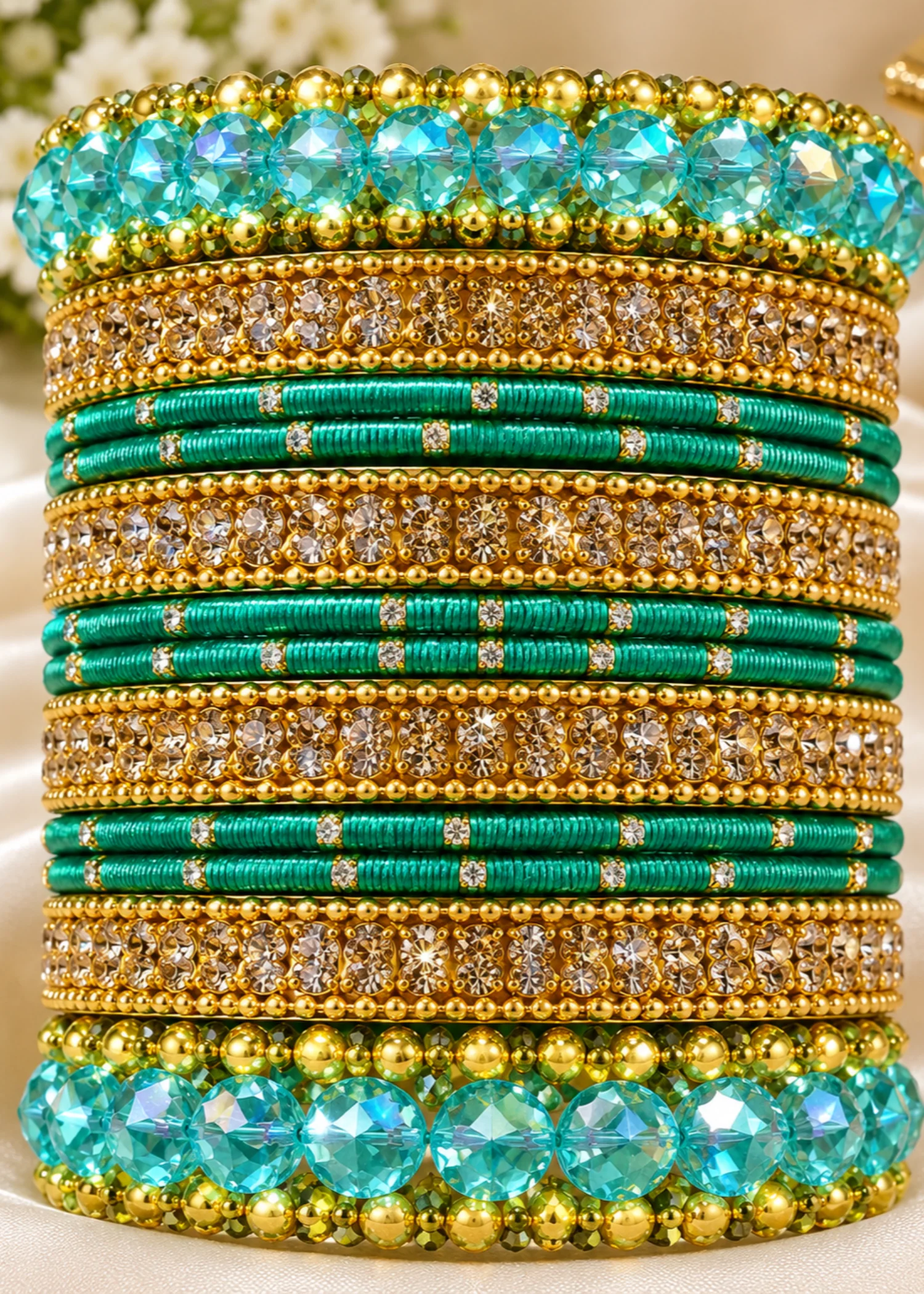 Bangles in Emerald green, golden orange Color by - Trendy Women Bangles ZOL2027