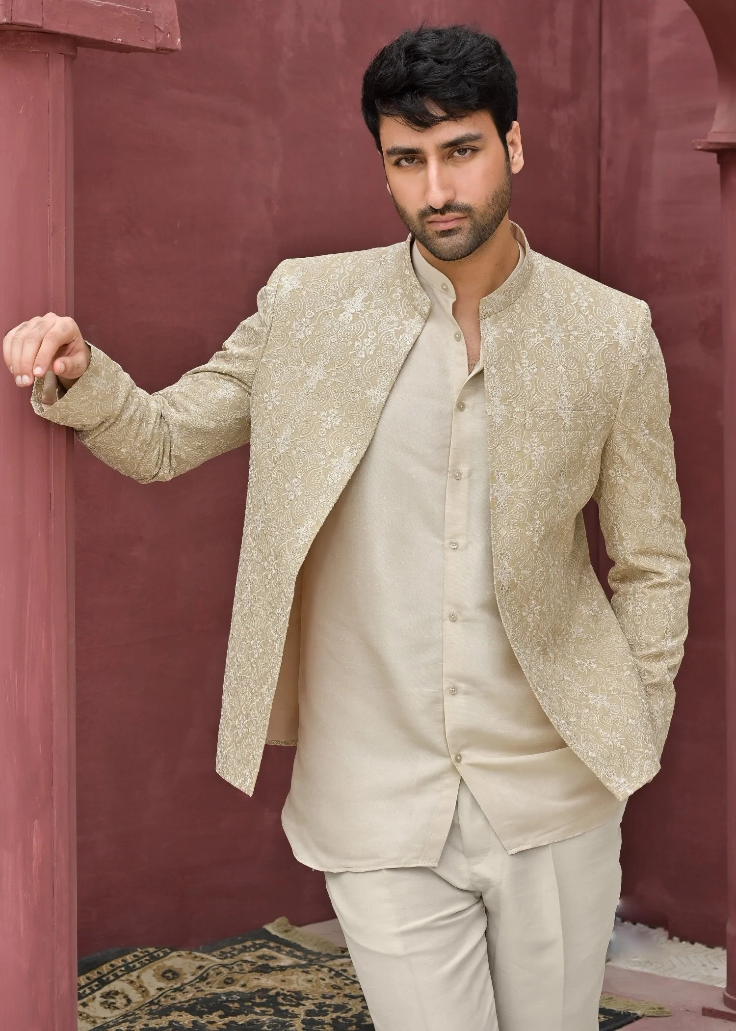 raw silk Prince Coat in Beige - view 2
