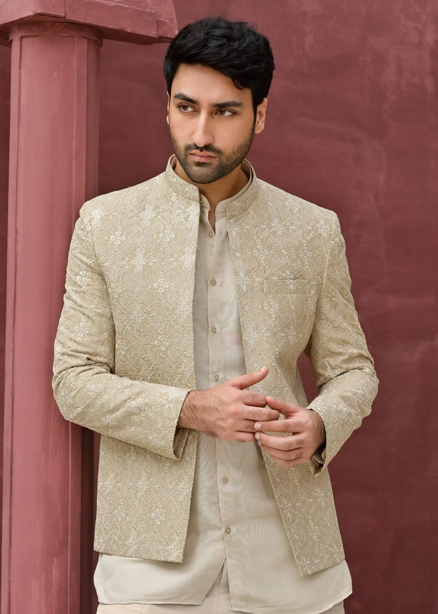 raw silk Prince Coat in Beige