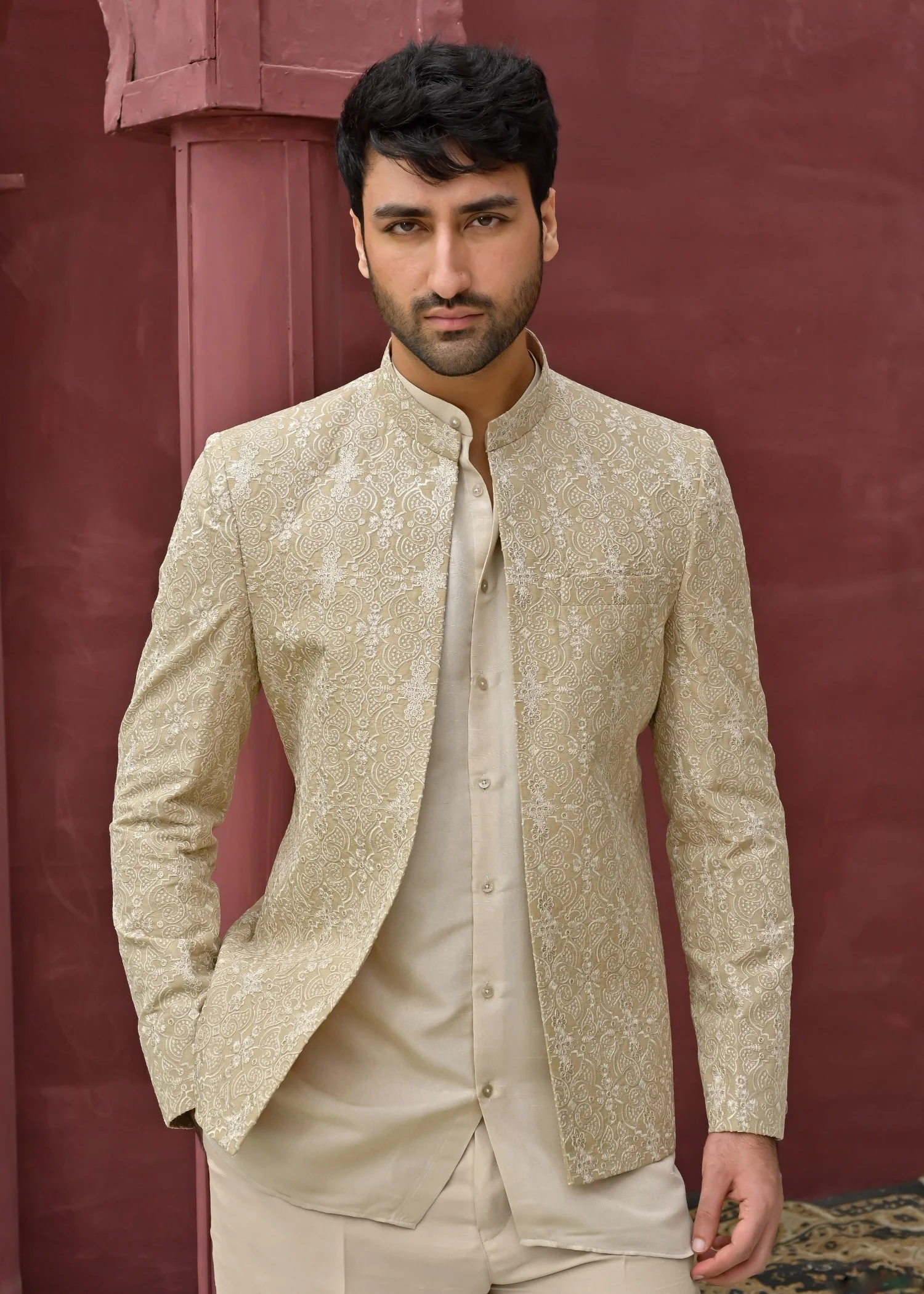 raw silk Prince Coat in Beige - view 3