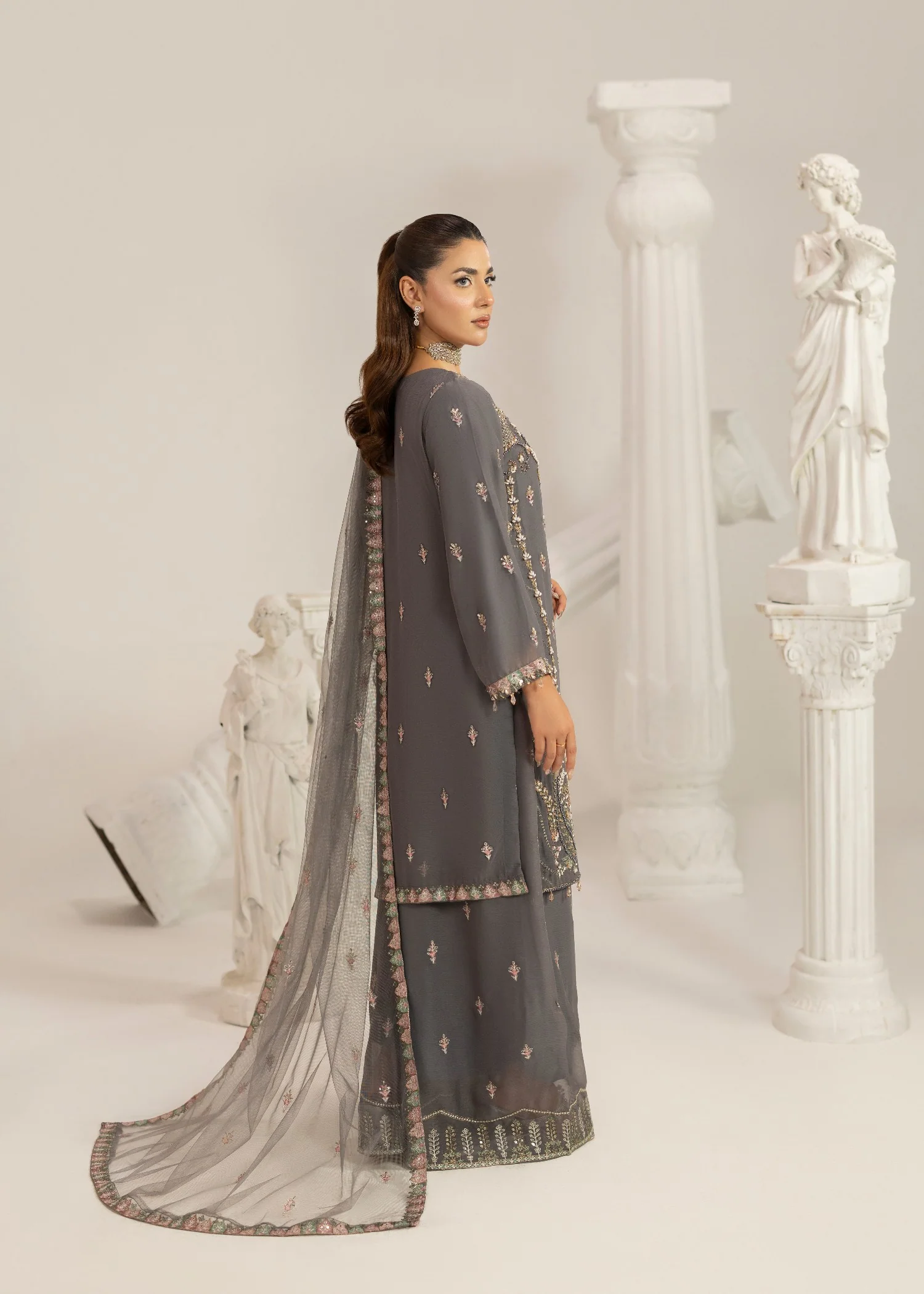 chiffon Kurta Set in Grey - view 5
