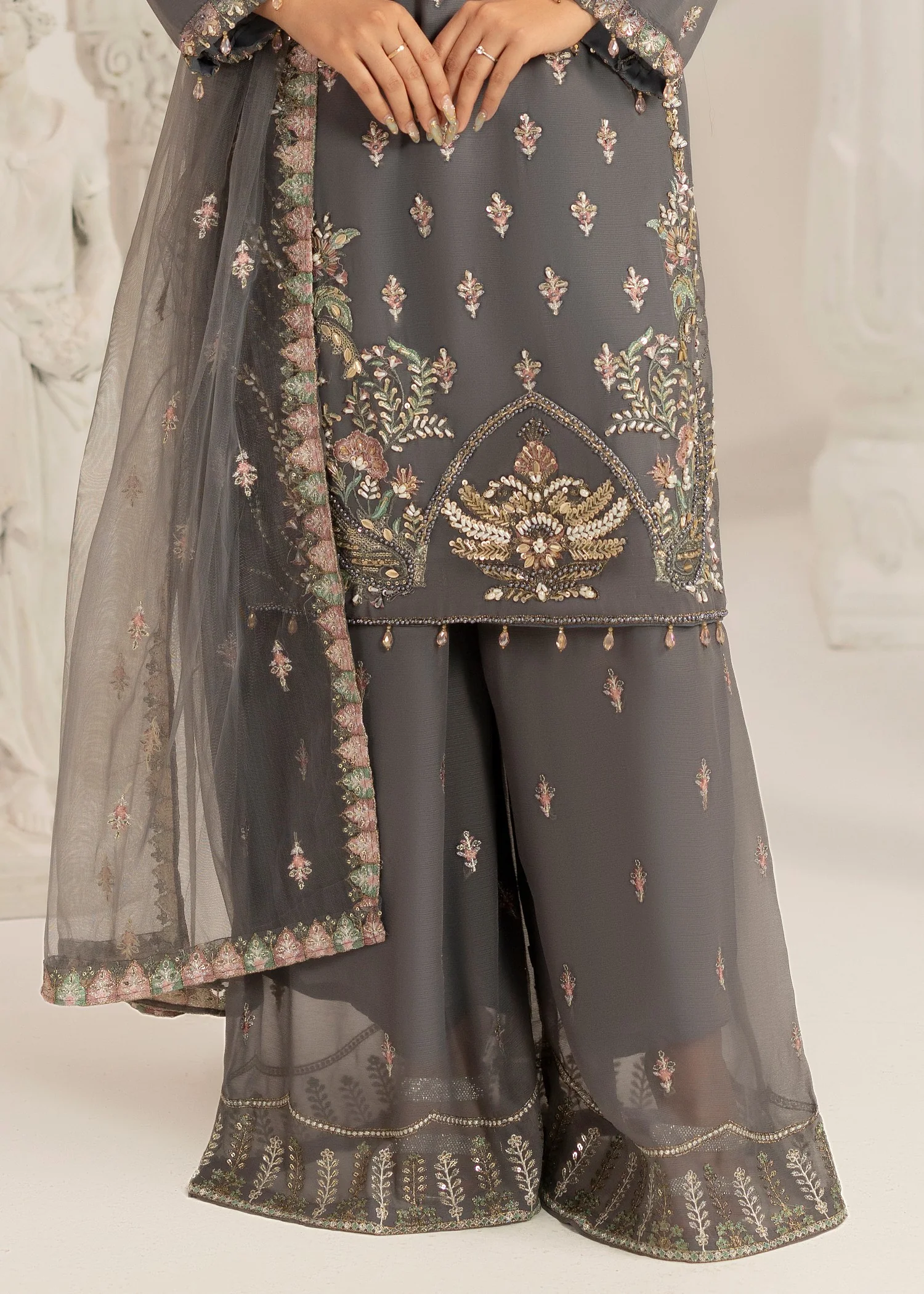 chiffon Kurta Set in Grey - view 8