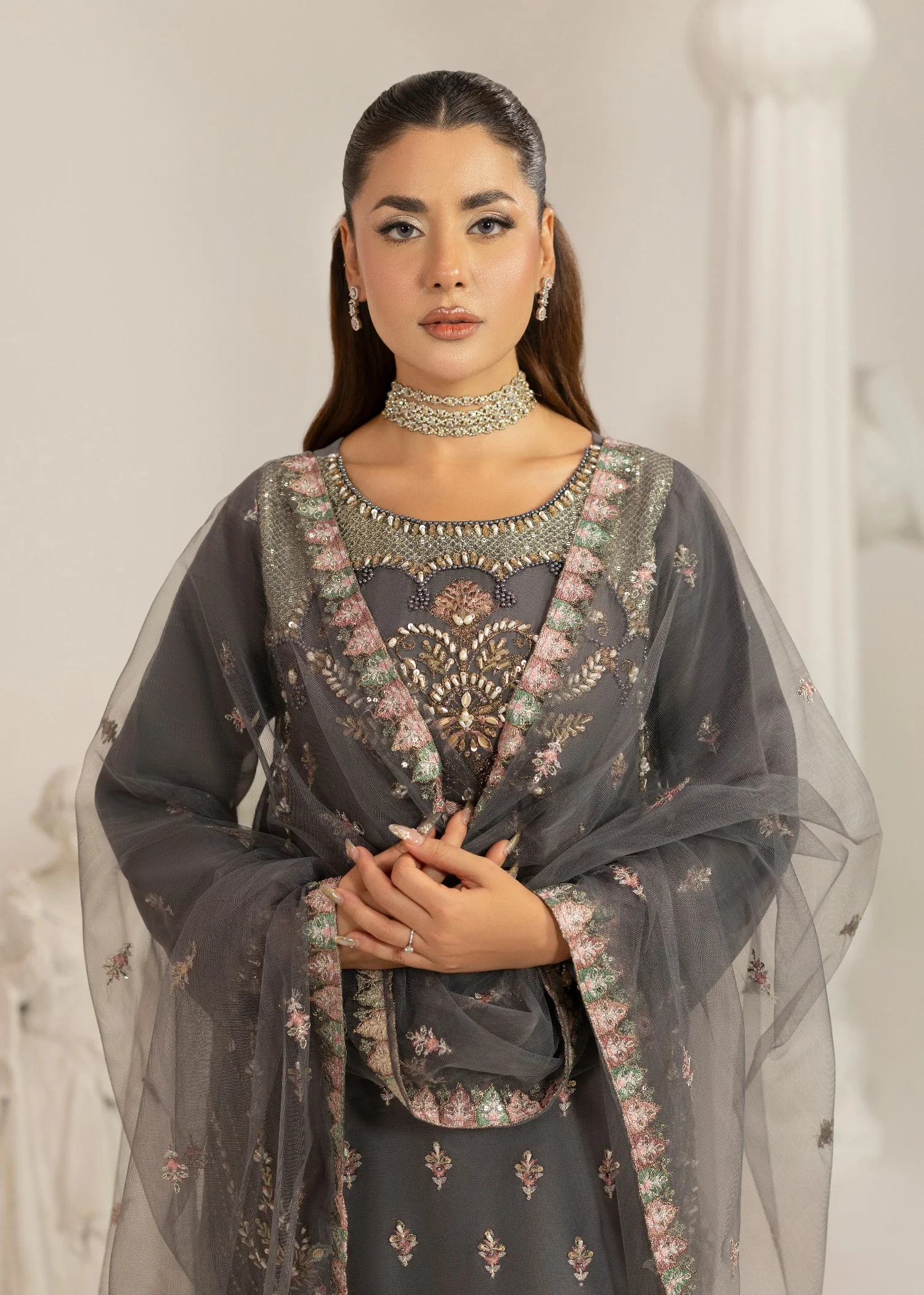 chiffon Kurta Set in Grey - view 6