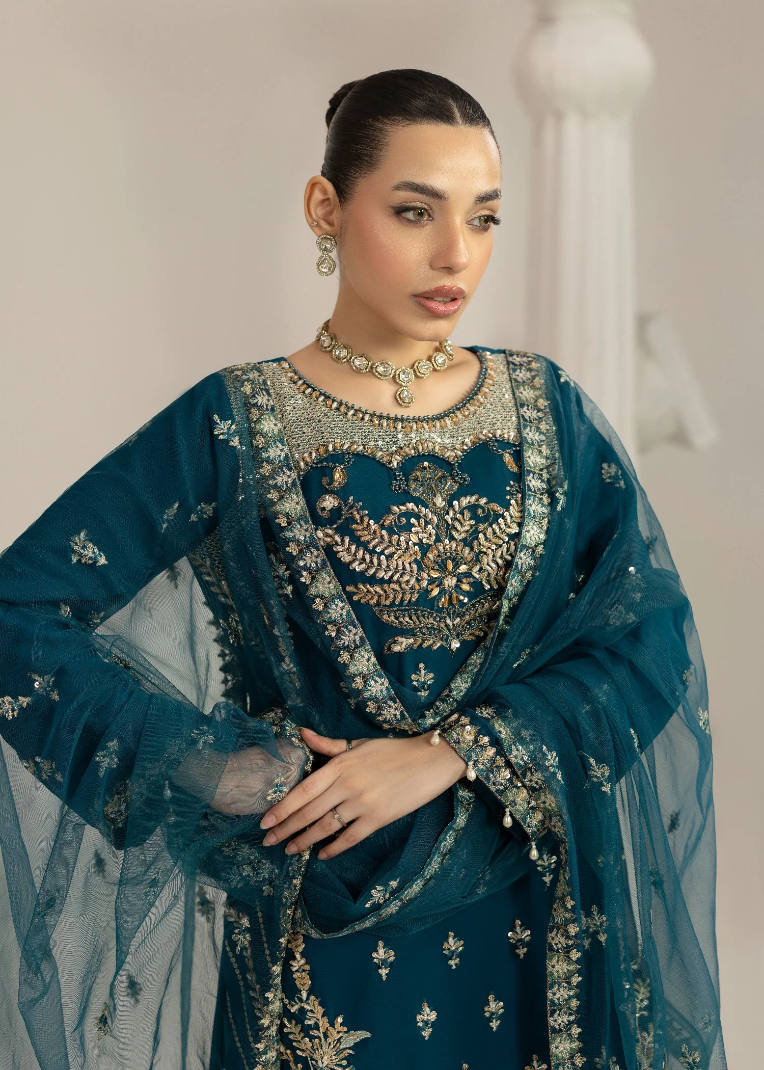 chiffon Sharara in Pine green - view 3