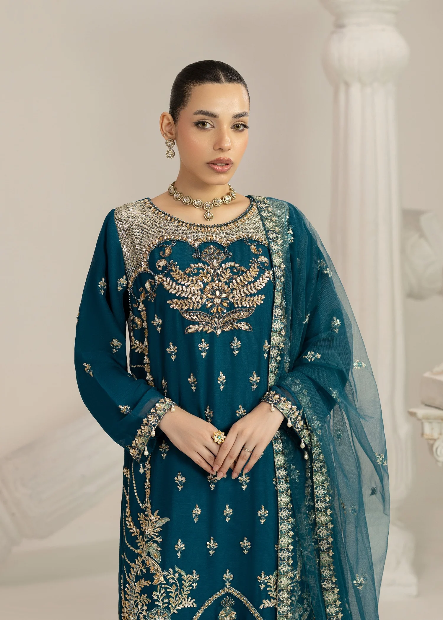chiffon Sharara in Pine green - view 5