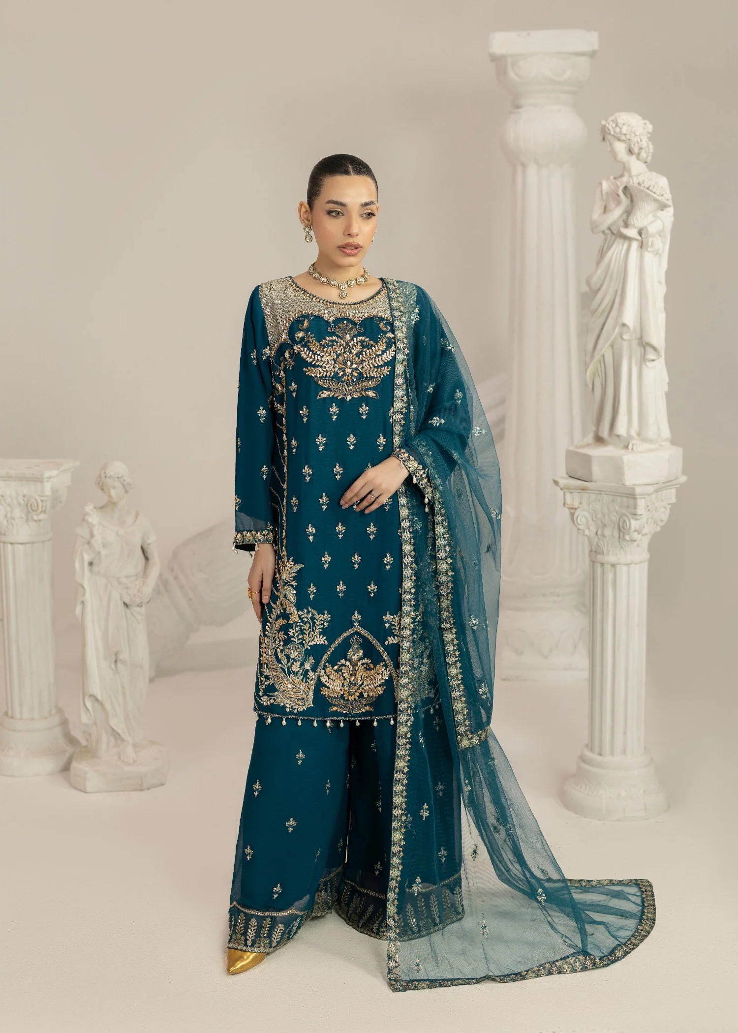chiffon Sharara in Pine green