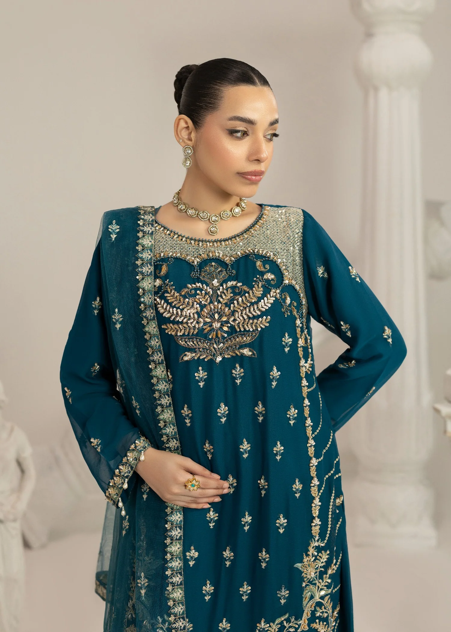 chiffon Sharara in Pine green - view 2