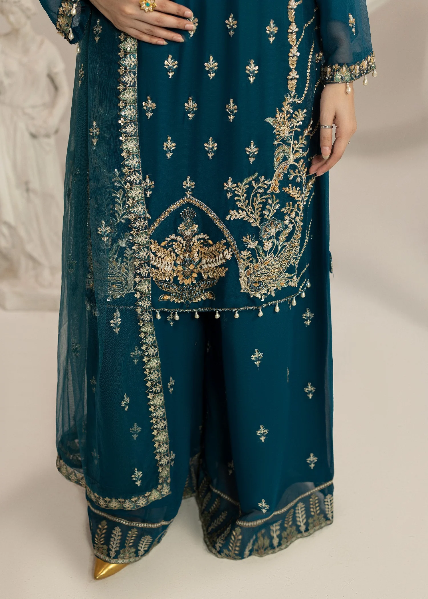 chiffon Sharara in Pine green - view 4