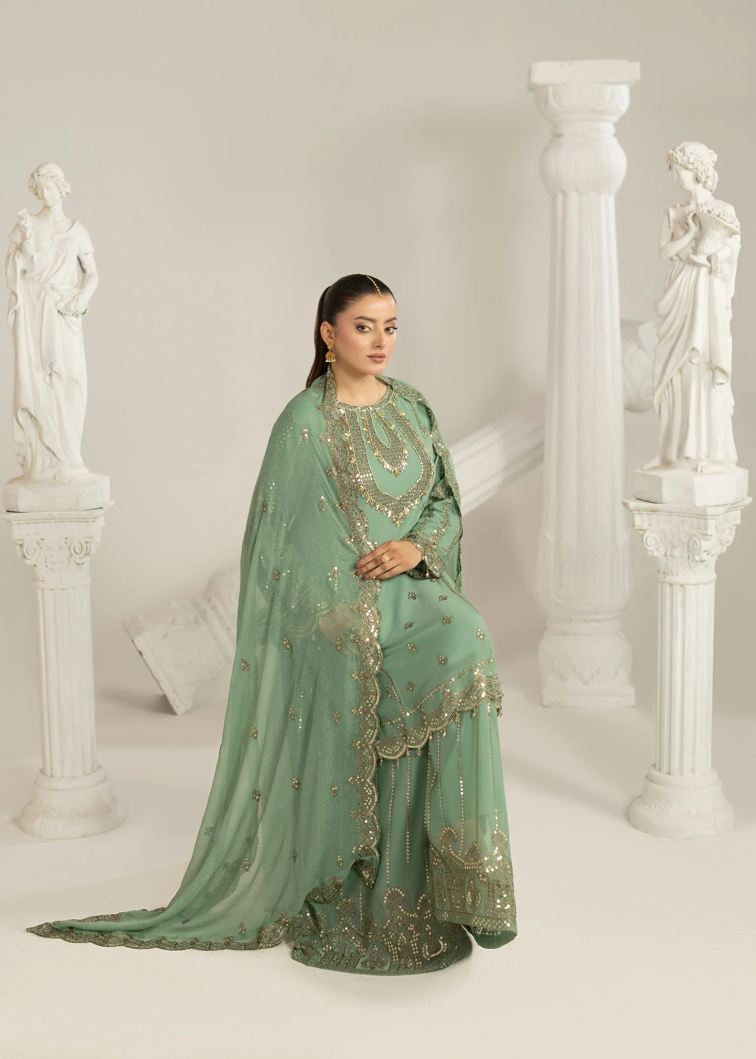 chiffon Sharara in Mint green - view 2
