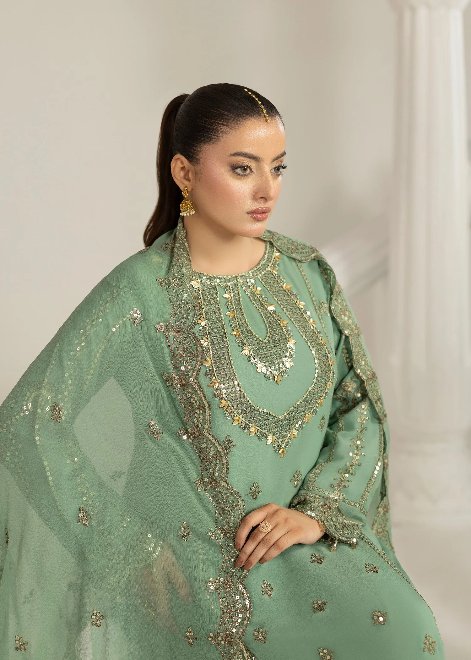 chiffon Sharara in Mint green - view 3