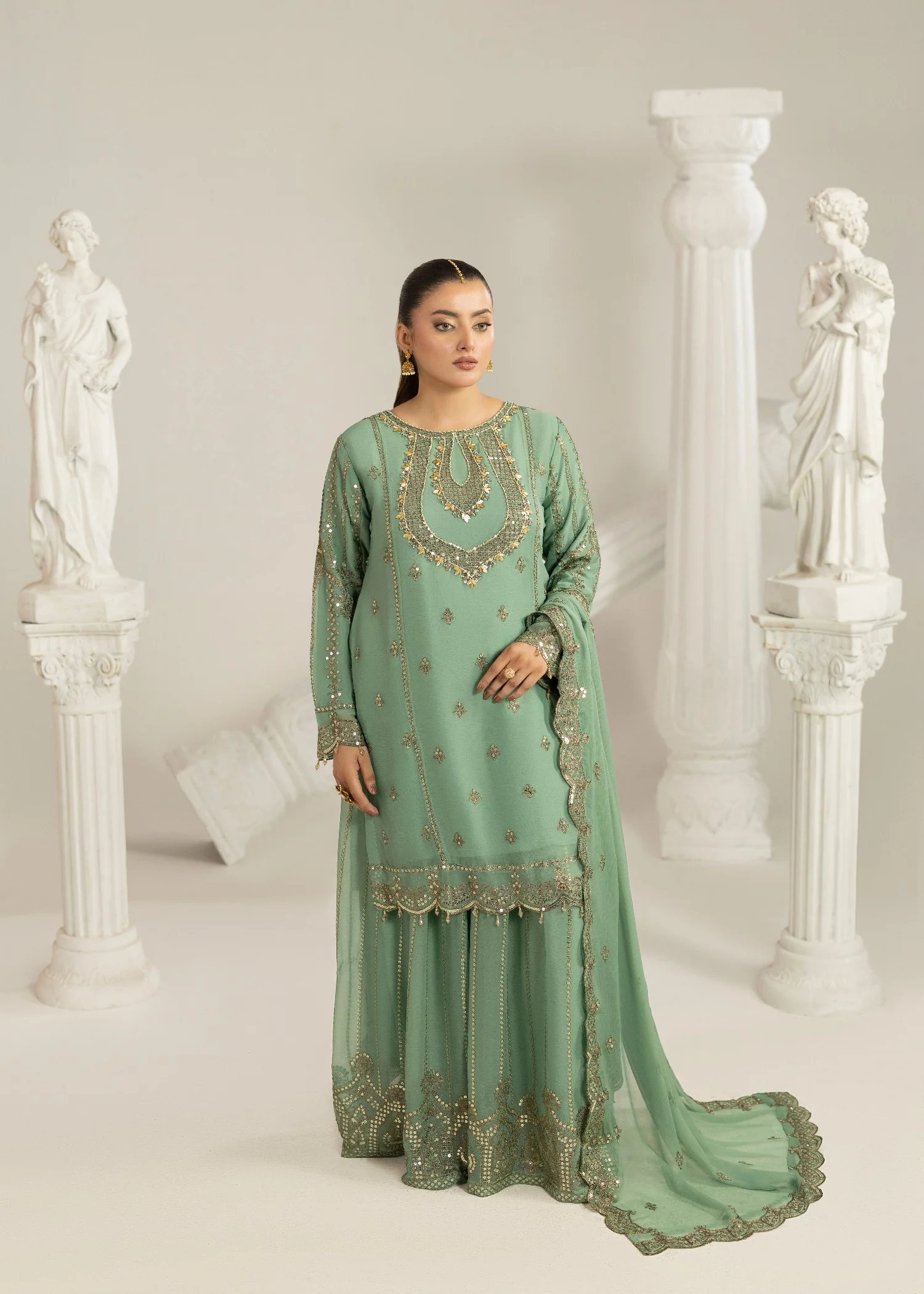 chiffon Sharara in Mint green