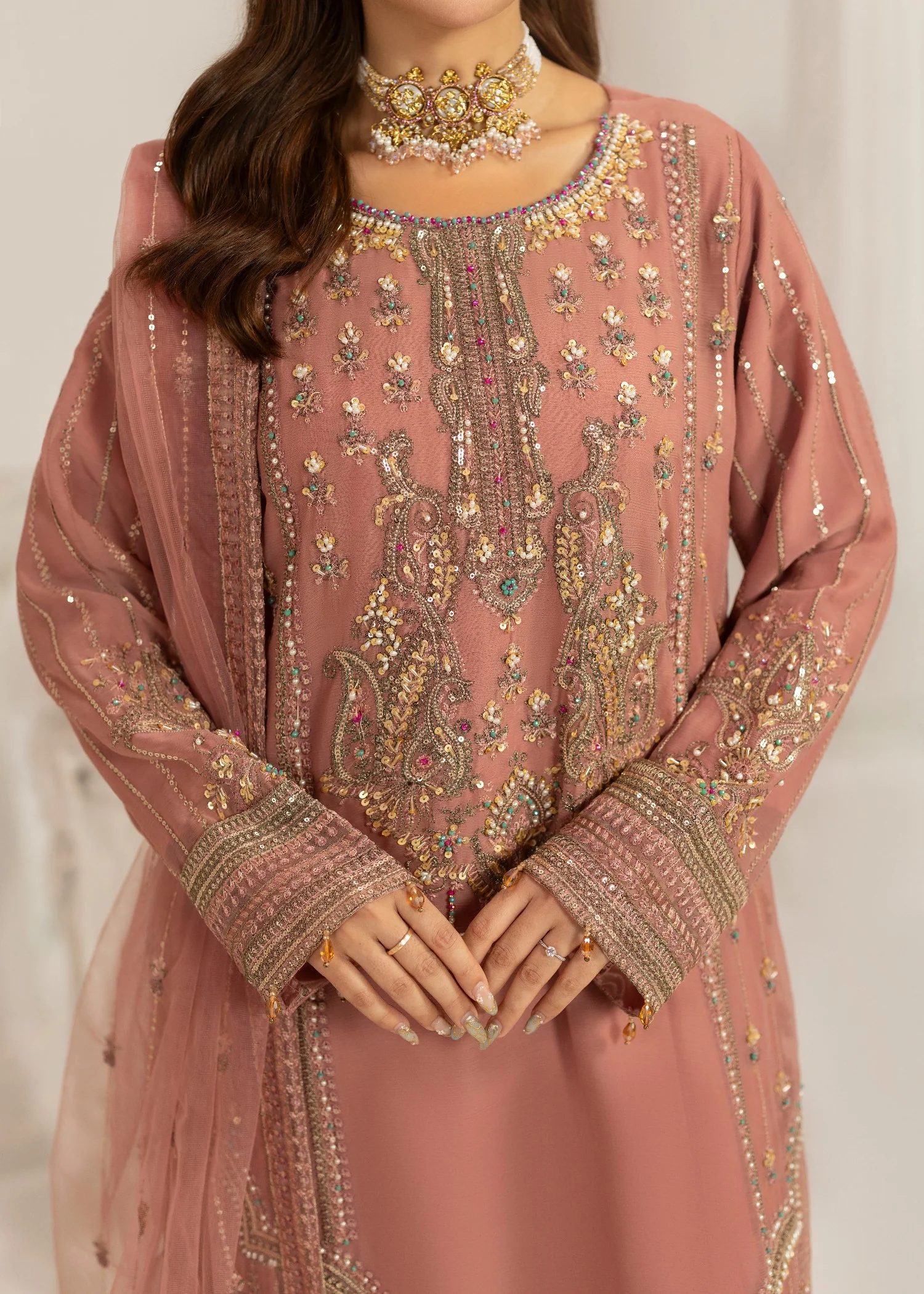 chiffon Sharara in Peach pink - view 7