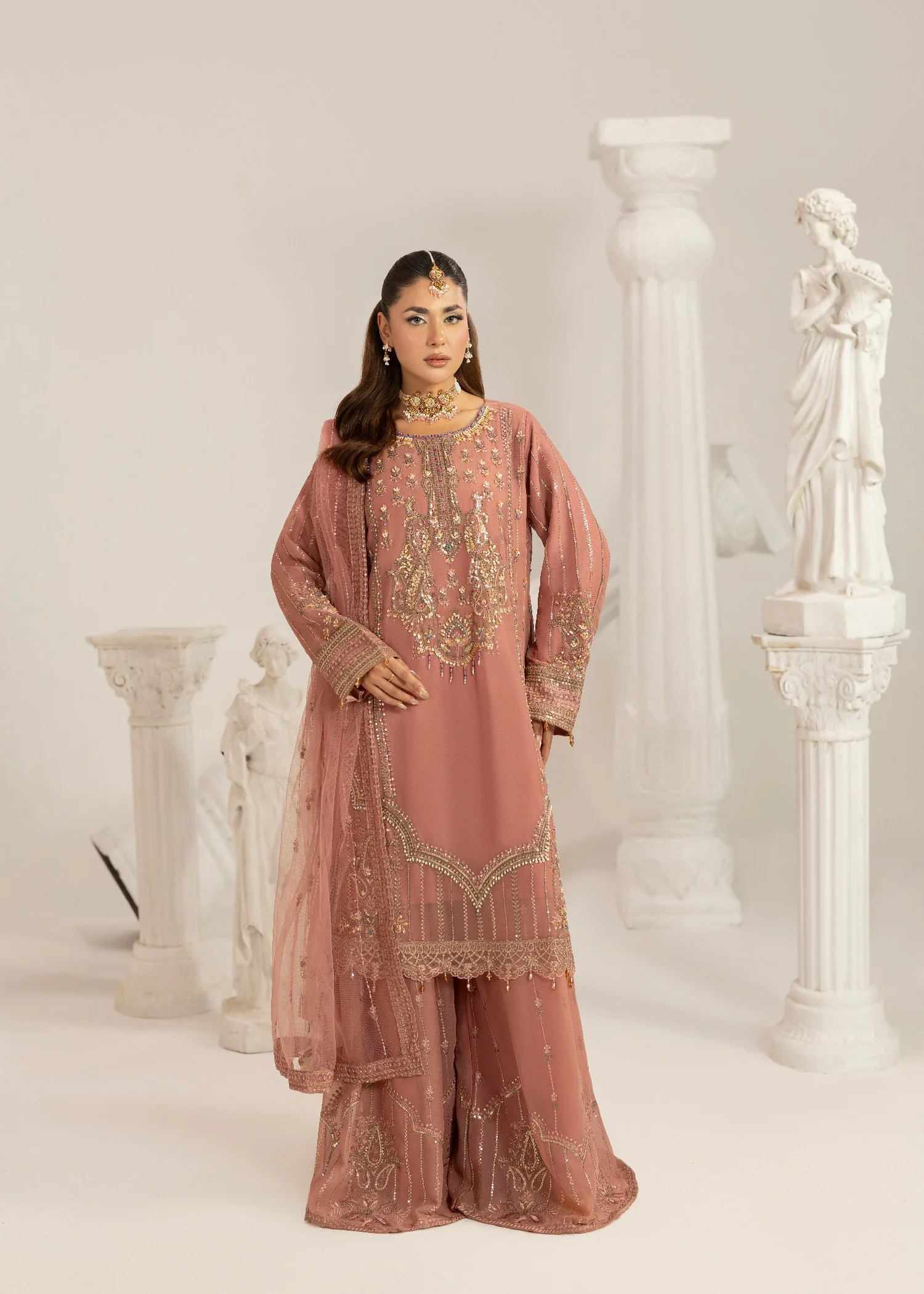 chiffon Sharara in Peach pink - view 6