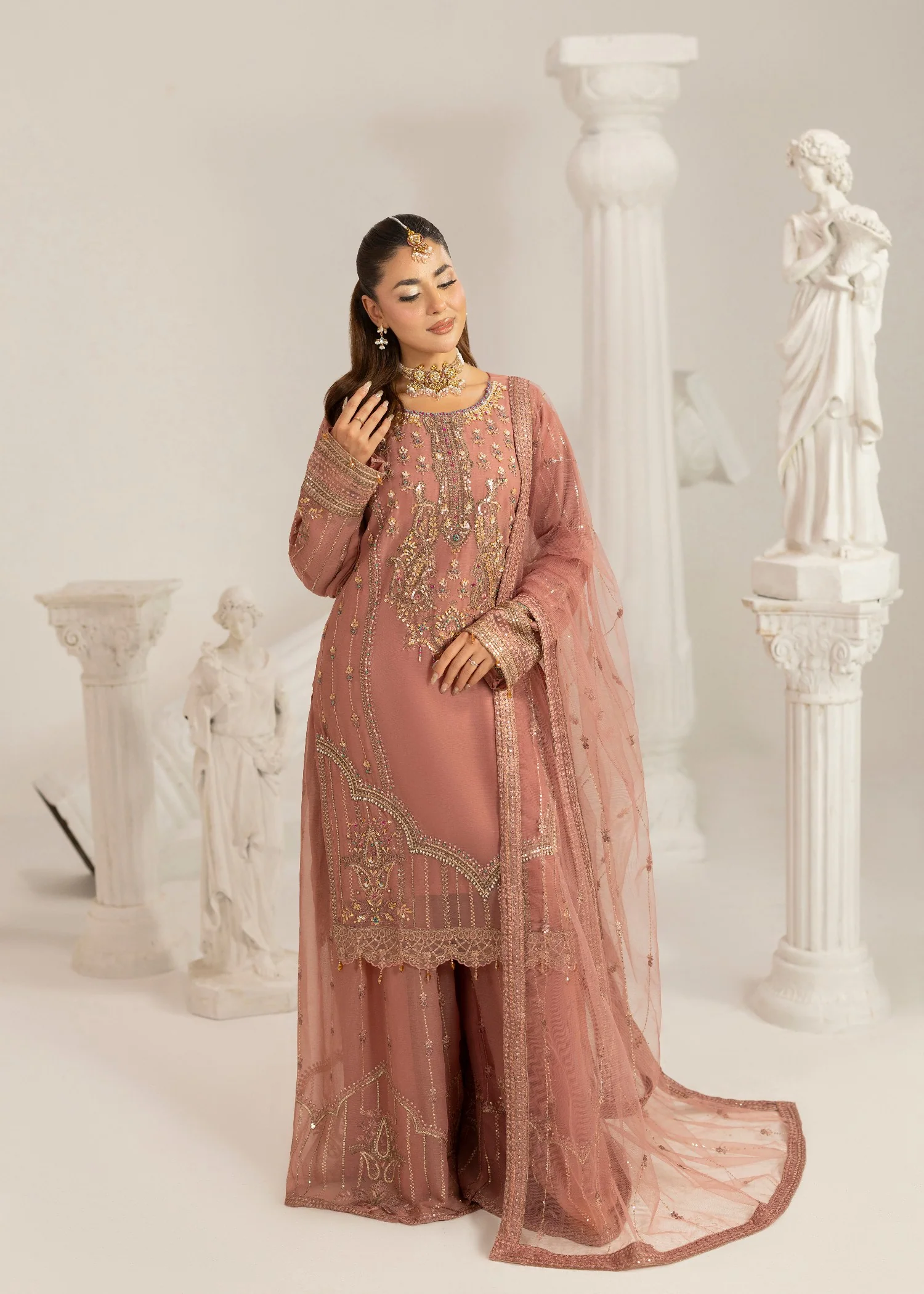 chiffon Sharara in Peach pink