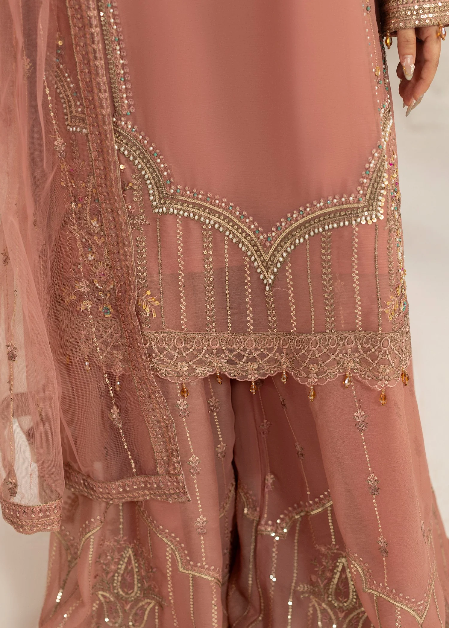 chiffon Sharara in Peach pink - view 2
