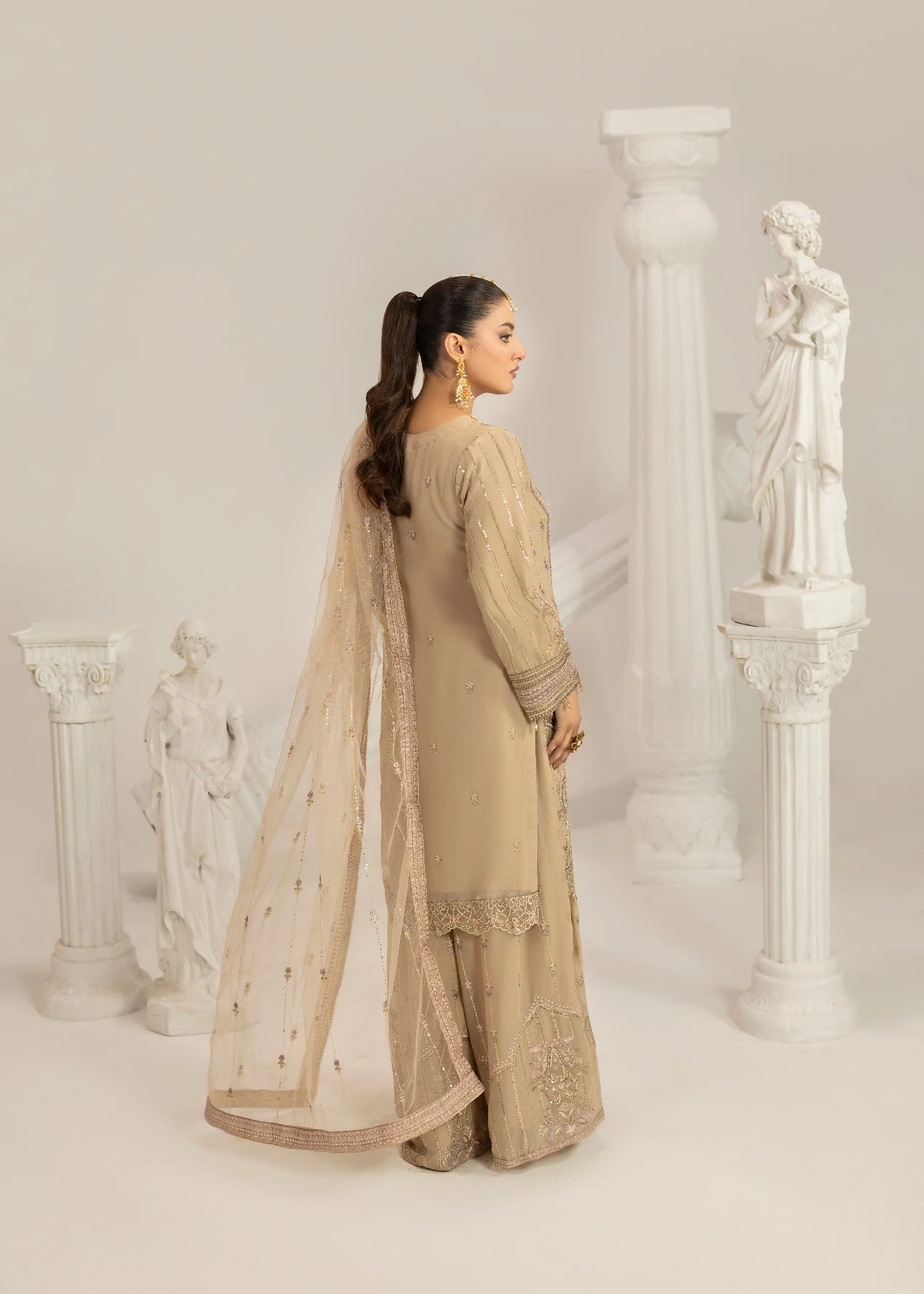 chiffon Kurta Set in Camel brown - view 5