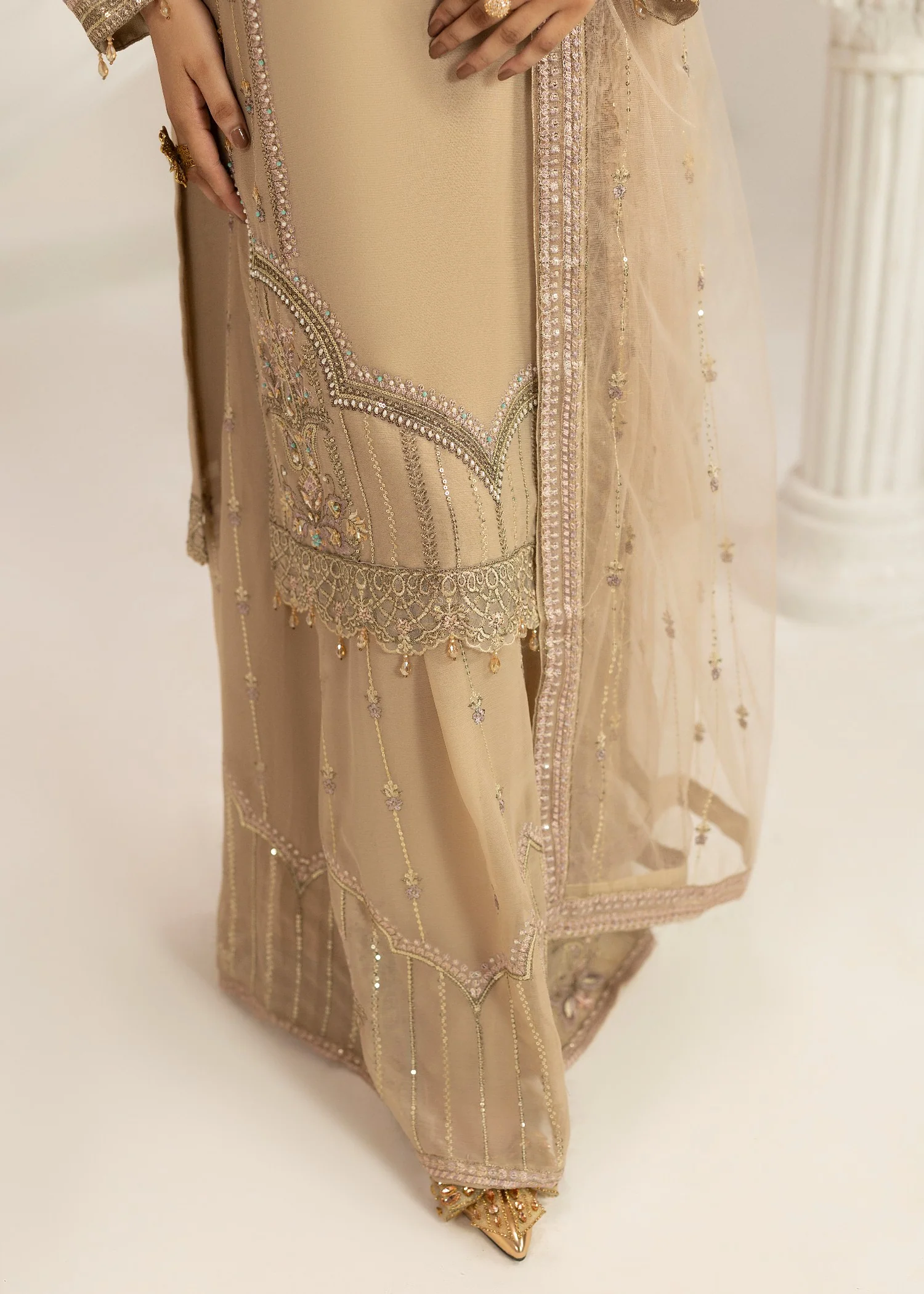 chiffon Kurta Set in Camel brown - view 7